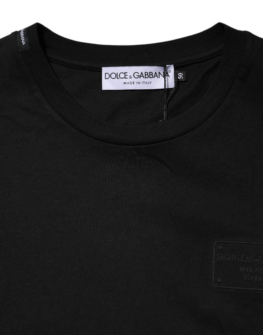 Dolce & Gabbana Black Logo Plaque Cotton Crew Neck T-shirt by Dolce & Gabbana