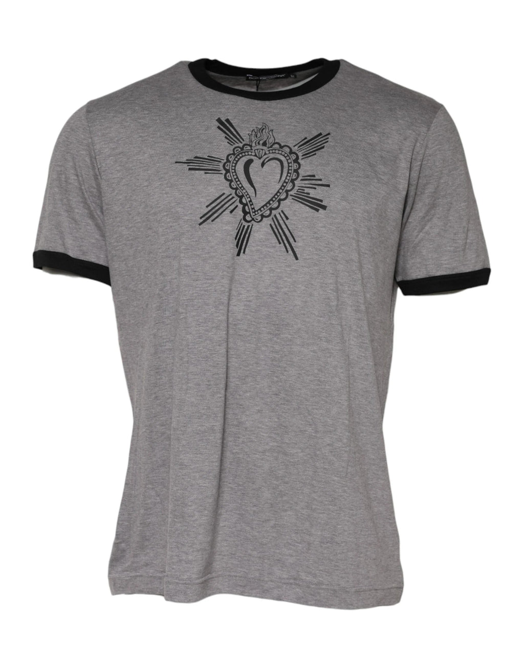 Dolce & Gabbana Gray Sacred Heart Cotton Crew Neck T-shirt by Dolce & Gabbana