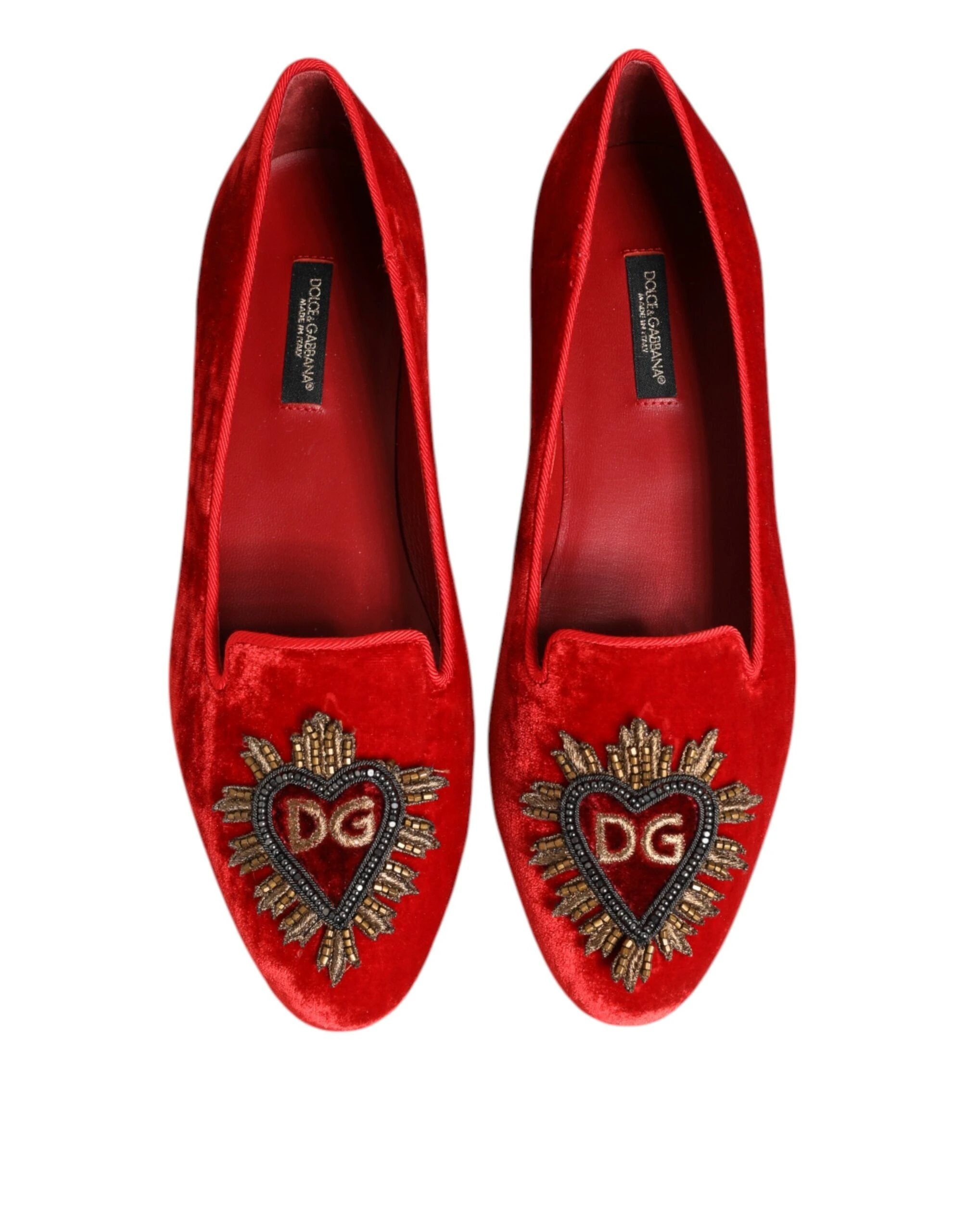 Dolce & Gabbana Red Velvet DG Heart Loafers Flats Shoes by Dolce & Gabbana