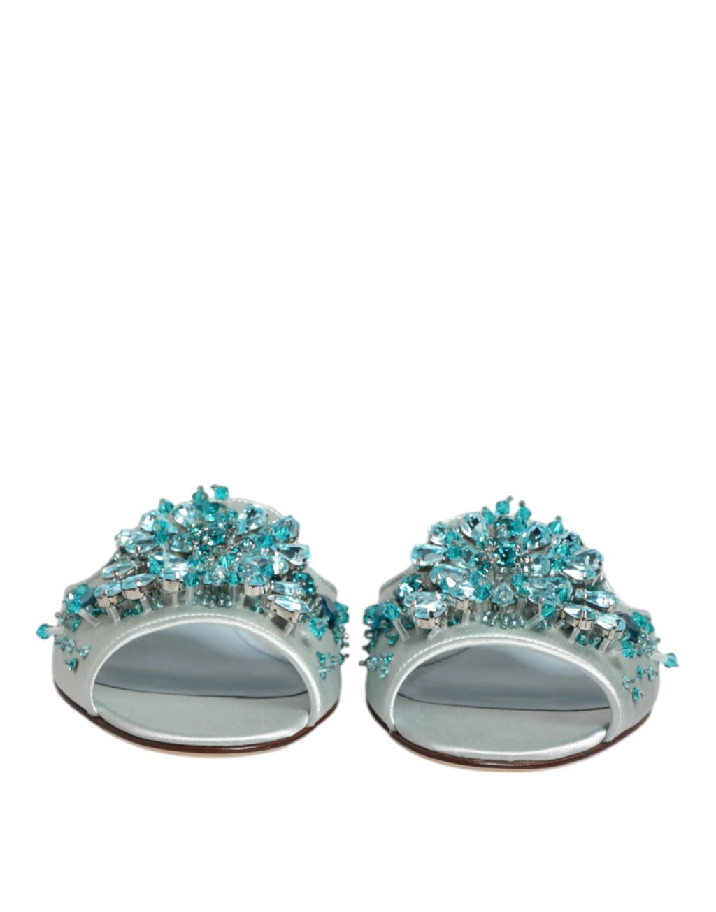 Dolce & Gabbana Silver Blue Leather Bead Embellish Slide Shoes by Dolce & Gabbana