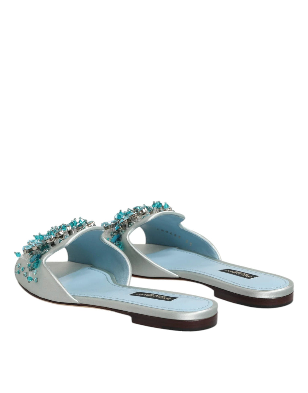 Dolce & Gabbana Silver Blue Leather Bead Embellish Slide Shoes by Dolce & Gabbana