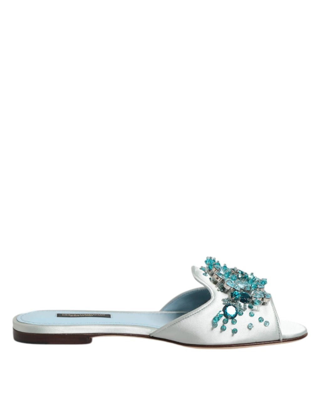 Dolce & Gabbana Silver Blue Leather Bead Embellish Slide Shoes by Dolce & Gabbana
