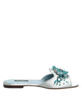 Dolce & Gabbana Silver Blue Leather Bead Embellish Slide Shoes by Dolce & Gabbana