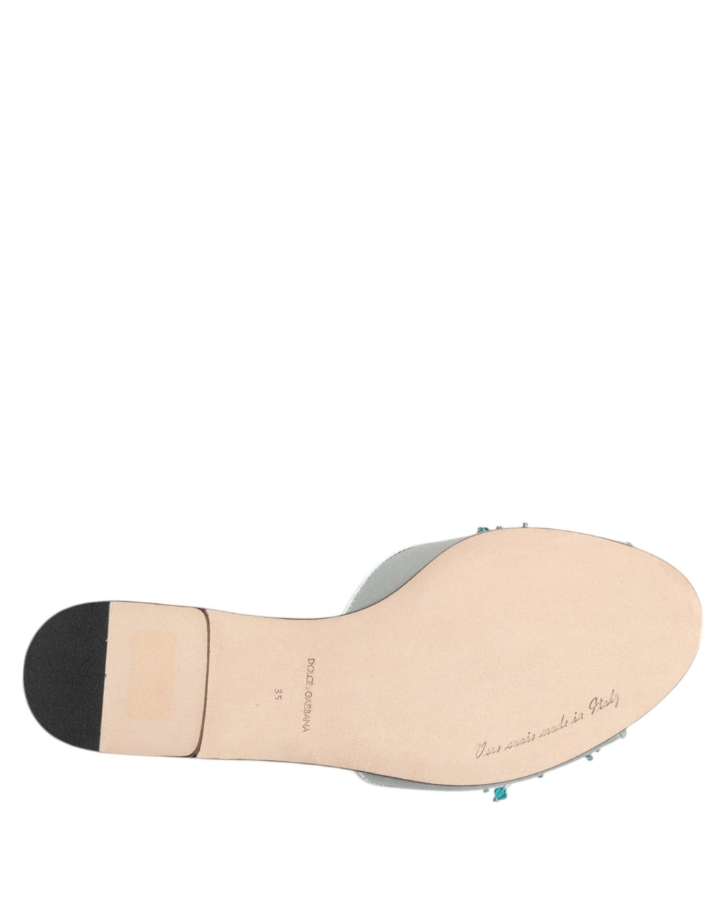Dolce & Gabbana Silver Blue Leather Bead Embellish Slide Shoes by Dolce & Gabbana