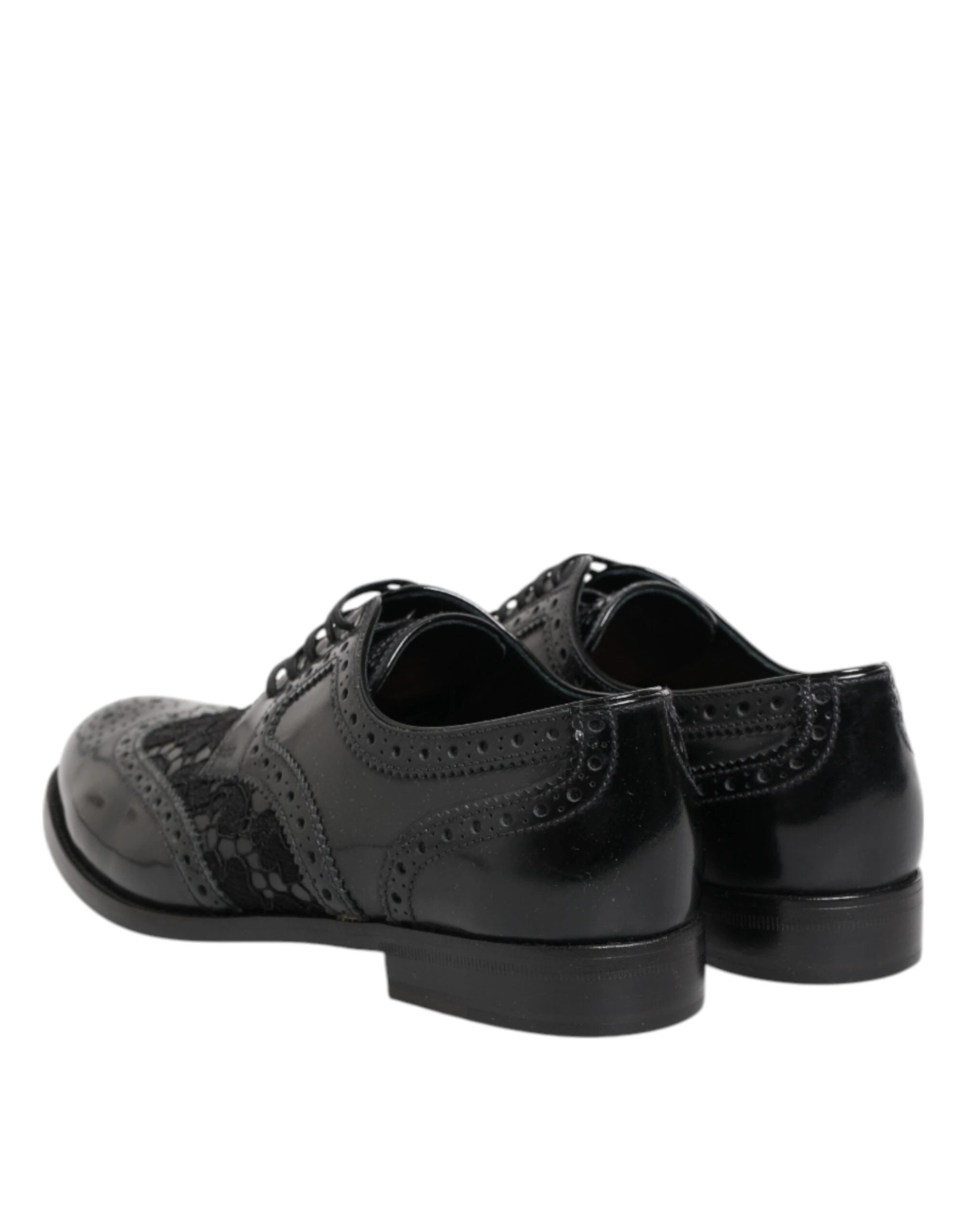 Dolce & Gabbana Black Leather Floral Lace Dress Formal Shoes by Dolce & Gabbana