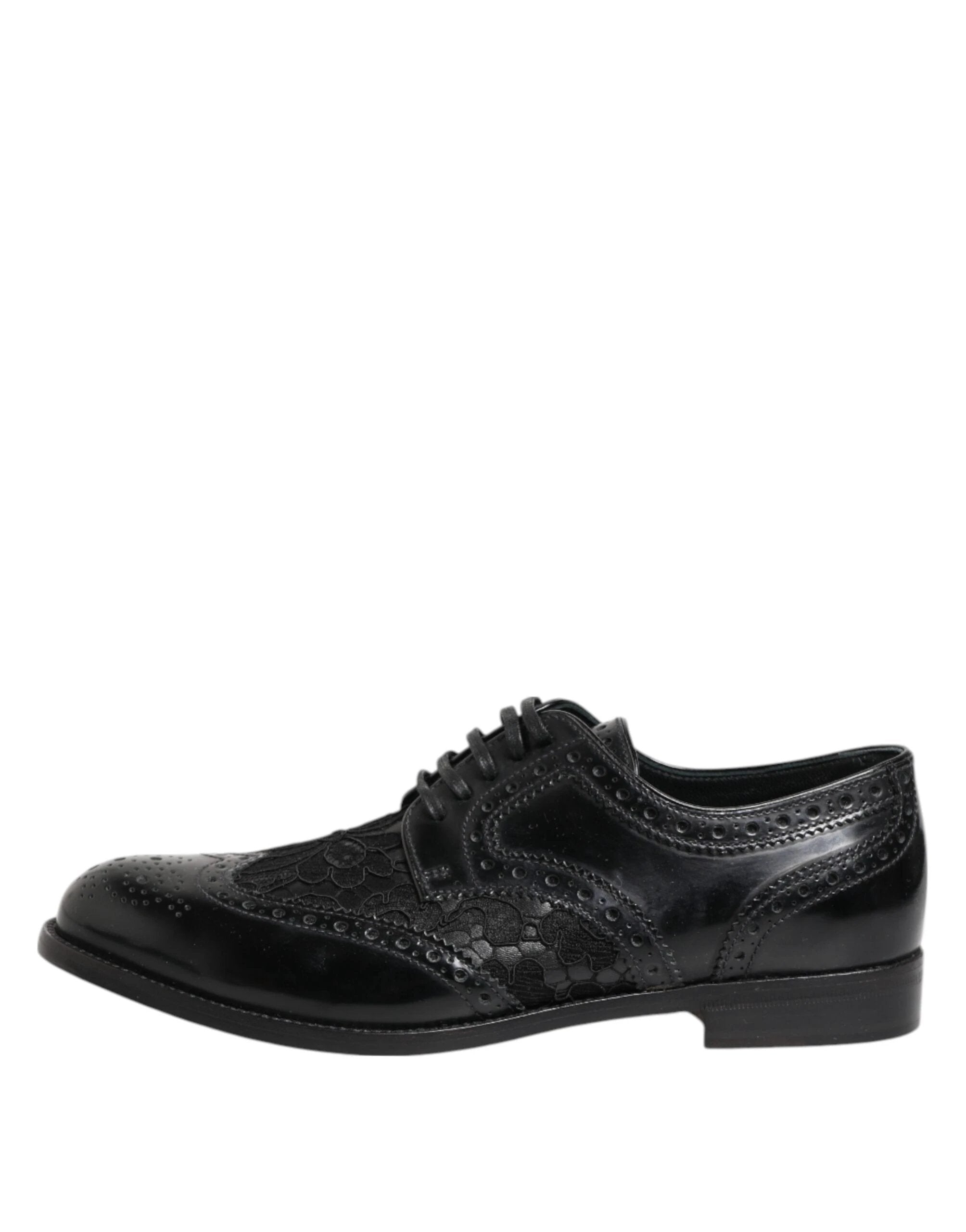 Dolce & Gabbana Black Leather Floral Lace Dress Formal Shoes by Dolce & Gabbana