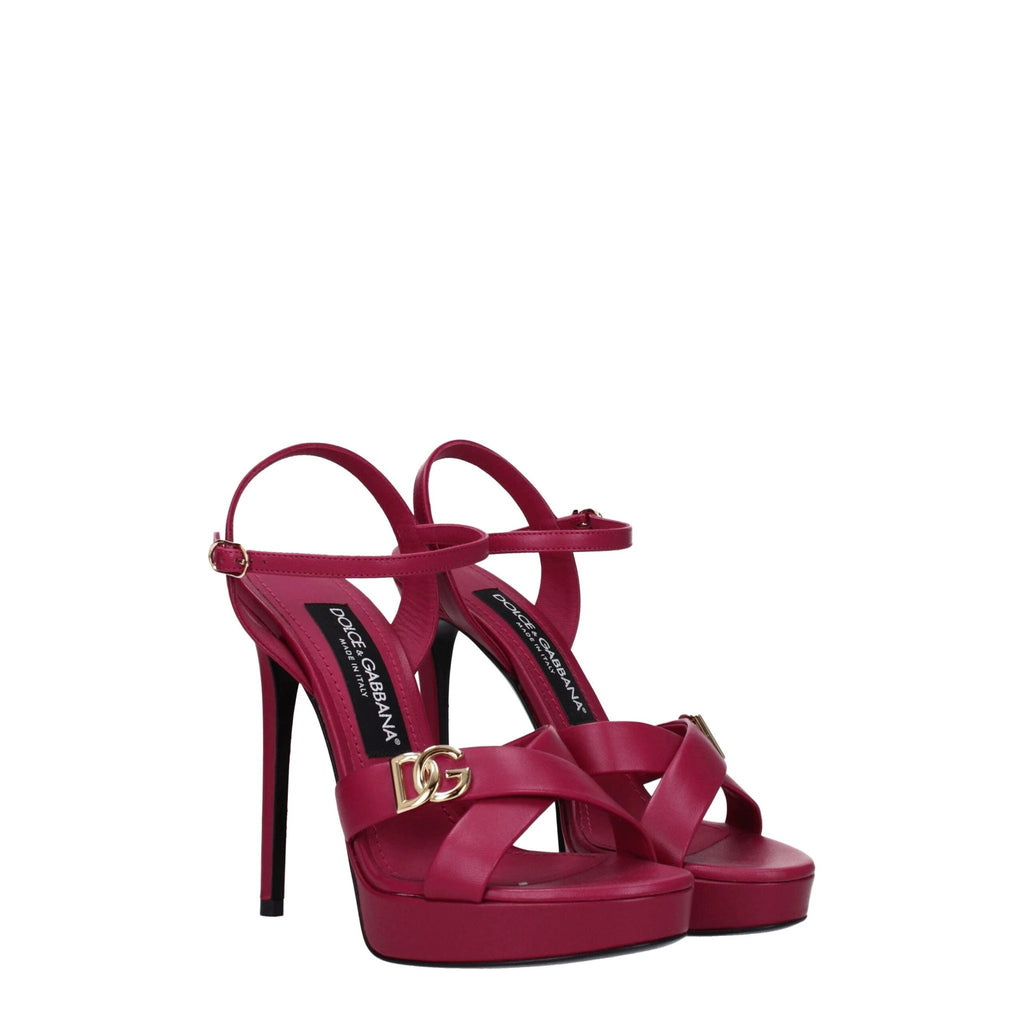 Sandales à plateforme en cuir rose Dolce &amp; Gabbana