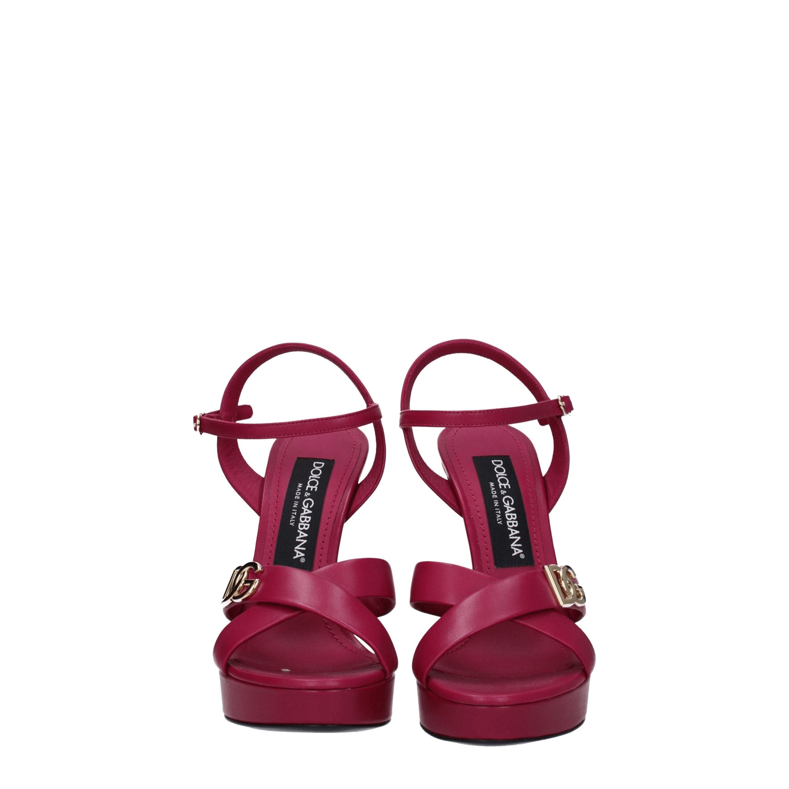Sandales à plateforme en cuir rose Dolce &amp; Gabbana