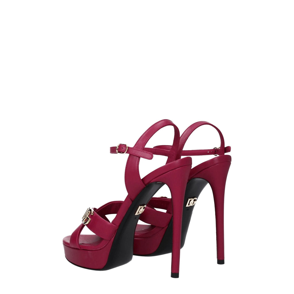 Sandales à plateforme en cuir rose Dolce &amp; Gabbana