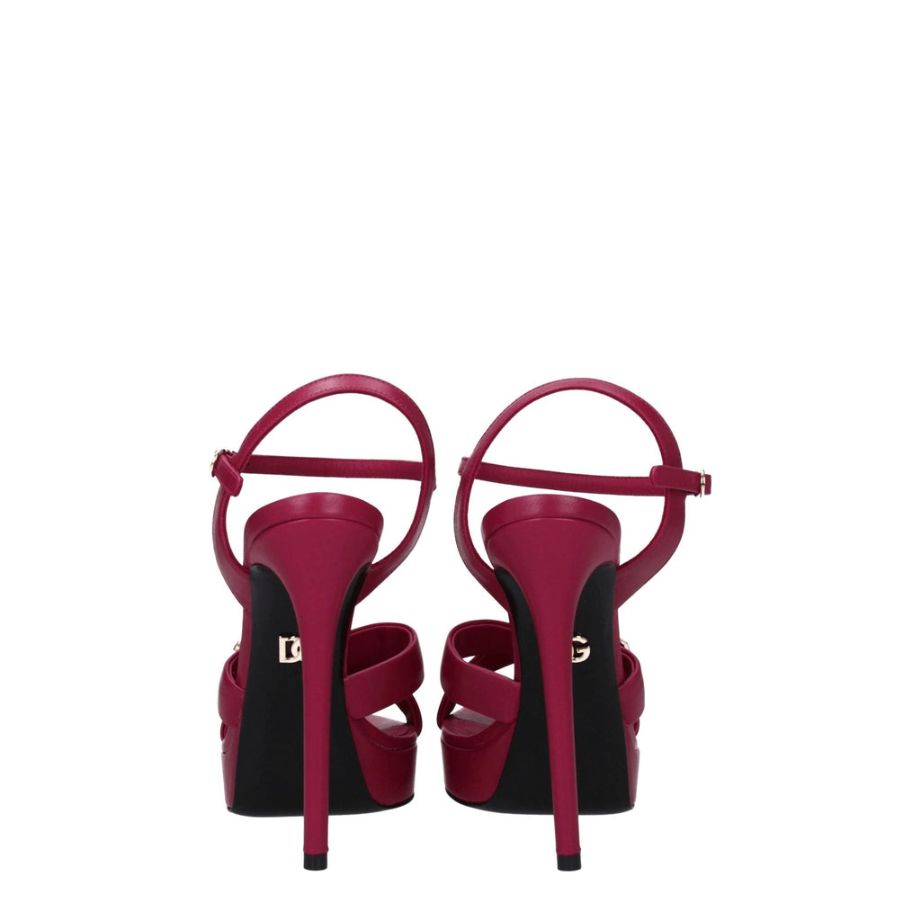 Sandales à plateforme en cuir rose Dolce &amp; Gabbana