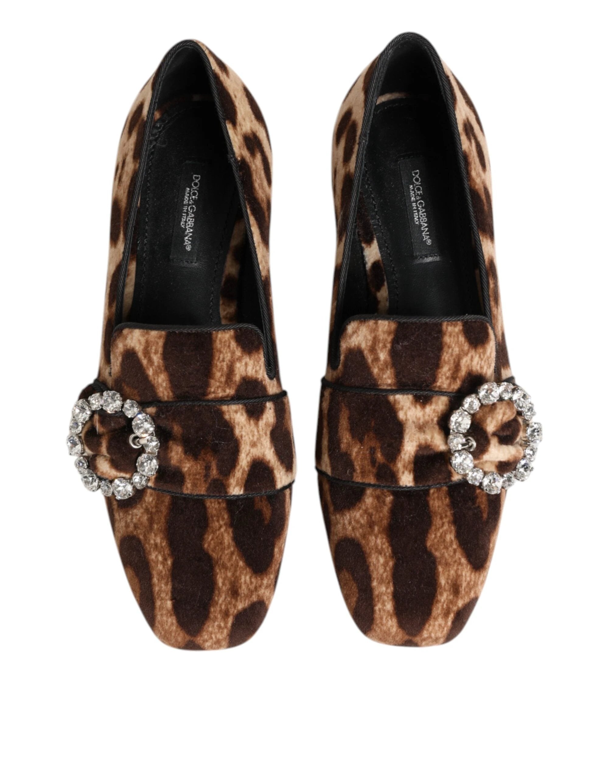 Dolce & Gabbana Brown Leopard Print Crystals Loafers Flats Shoes by Dolce & Gabbana
