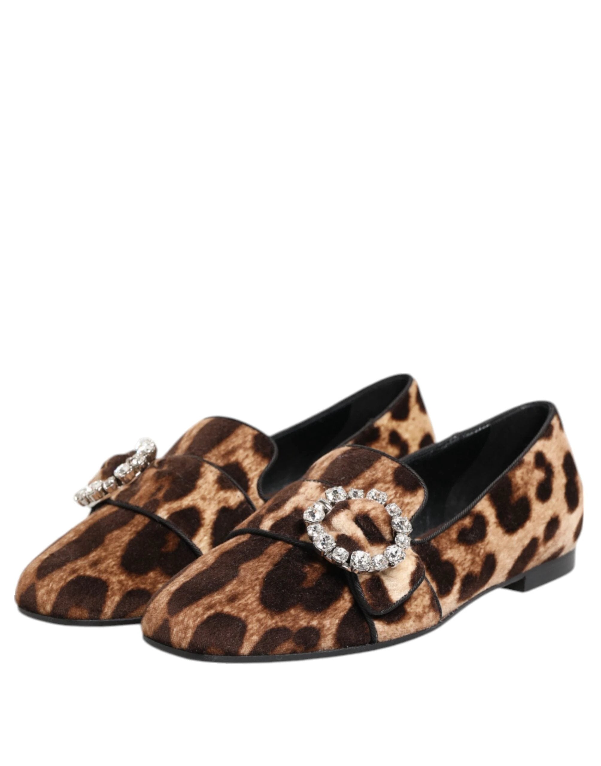 Dolce & Gabbana Brown Leopard Print Crystals Loafers Flats Shoes by Dolce & Gabbana