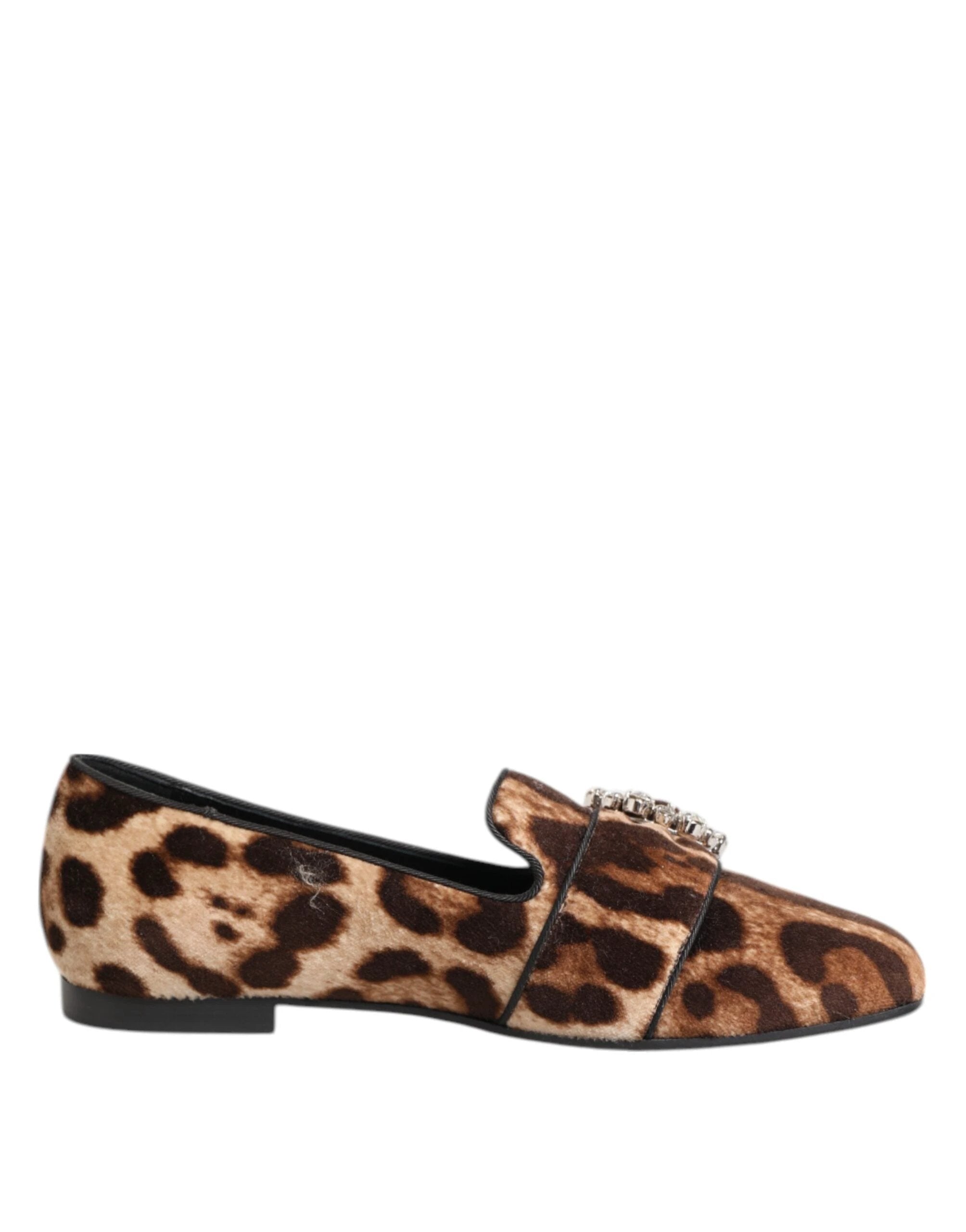 Dolce & Gabbana Brown Leopard Print Crystals Loafers Flats Shoes by Dolce & Gabbana