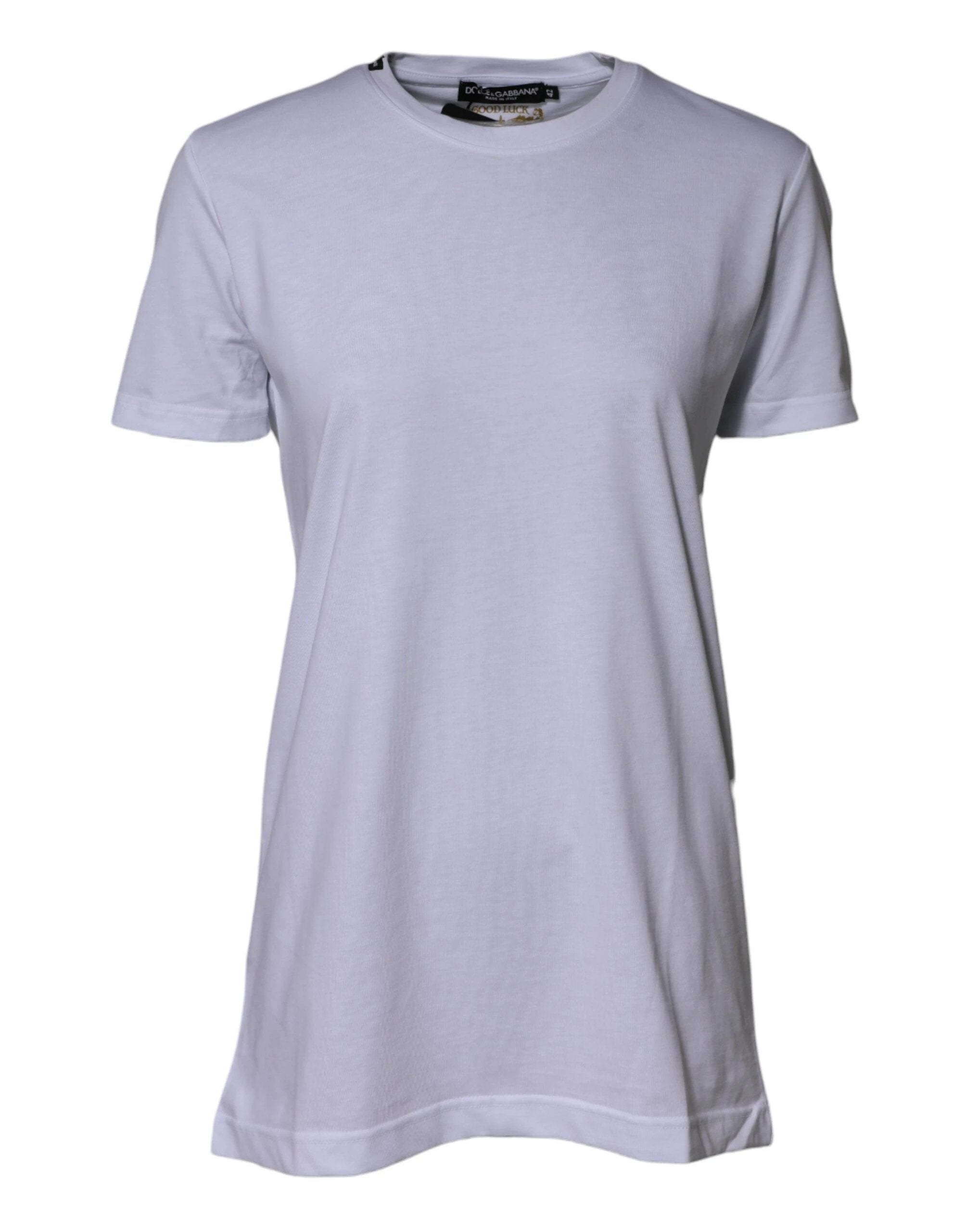 Dolce & Gabbana White Cotton Goodluck 2023 Crew Neck T-shirt by Dolce & Gabbana
