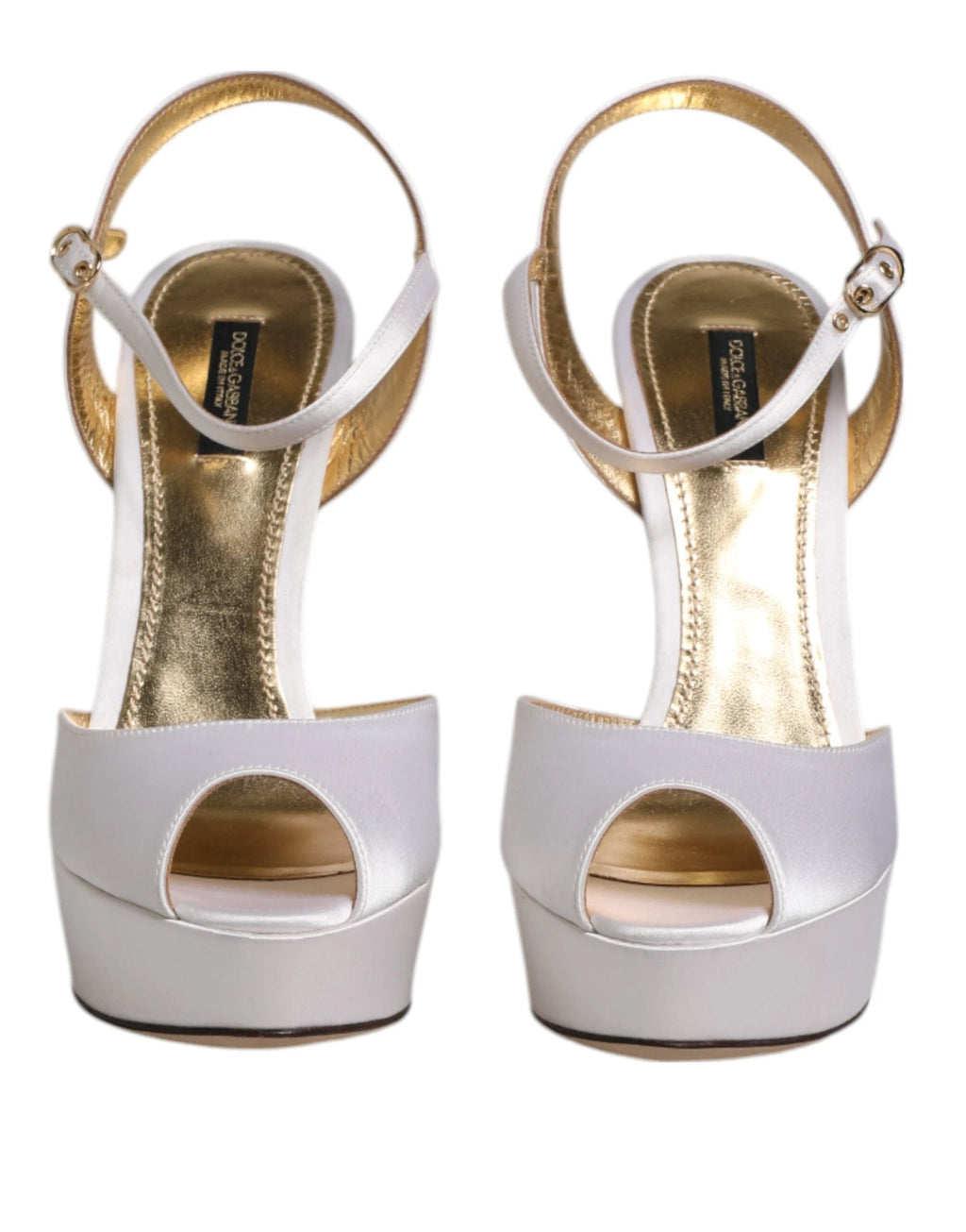 Dolce & Gabbana White Satin Platform Heels Sandals Shoes by Dolce & Gabbana