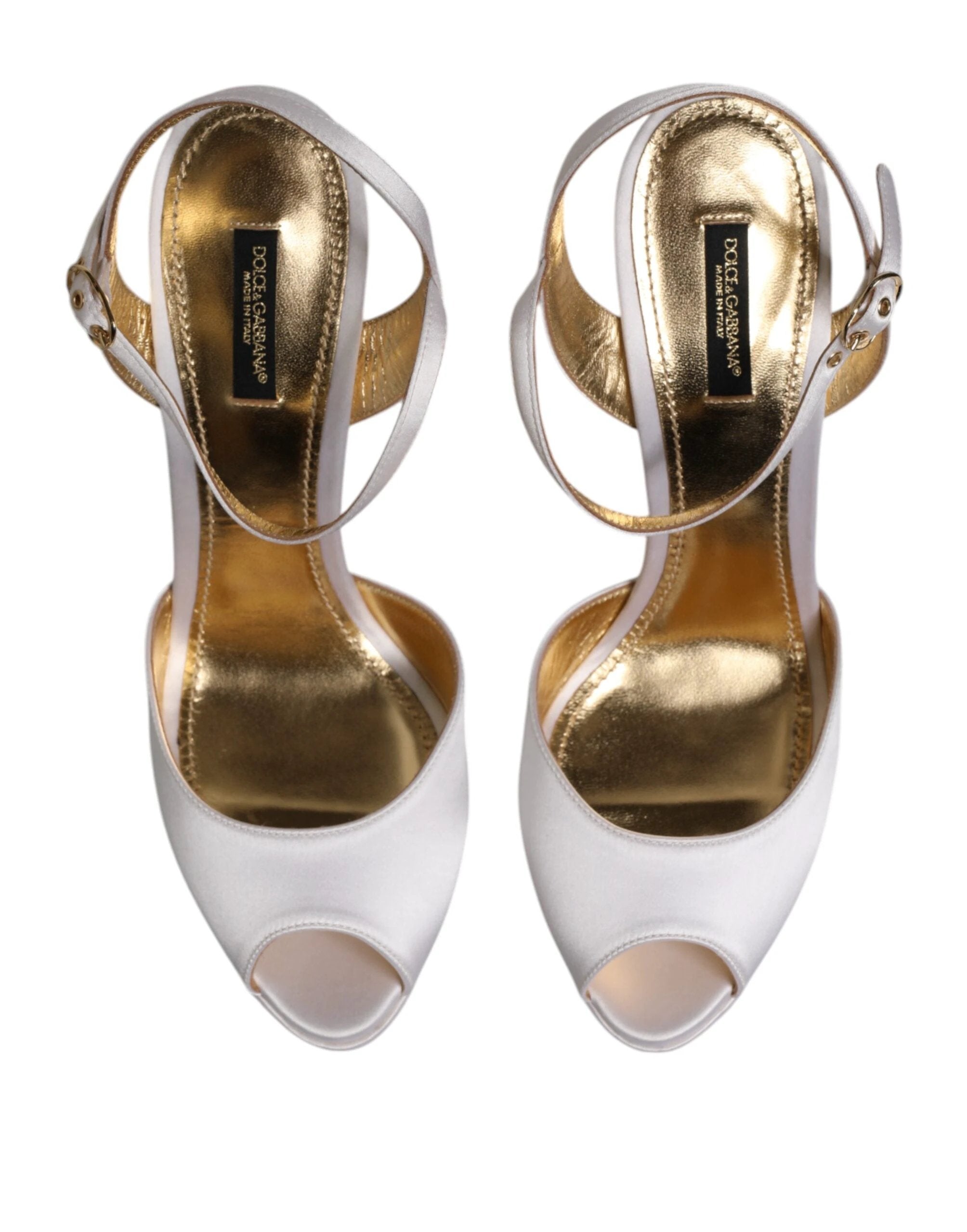 Dolce & Gabbana White Satin Platform Heels Sandals Shoes by Dolce & Gabbana
