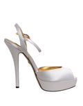 Dolce & Gabbana White Satin Platform Heels Sandals Shoes by Dolce & Gabbana