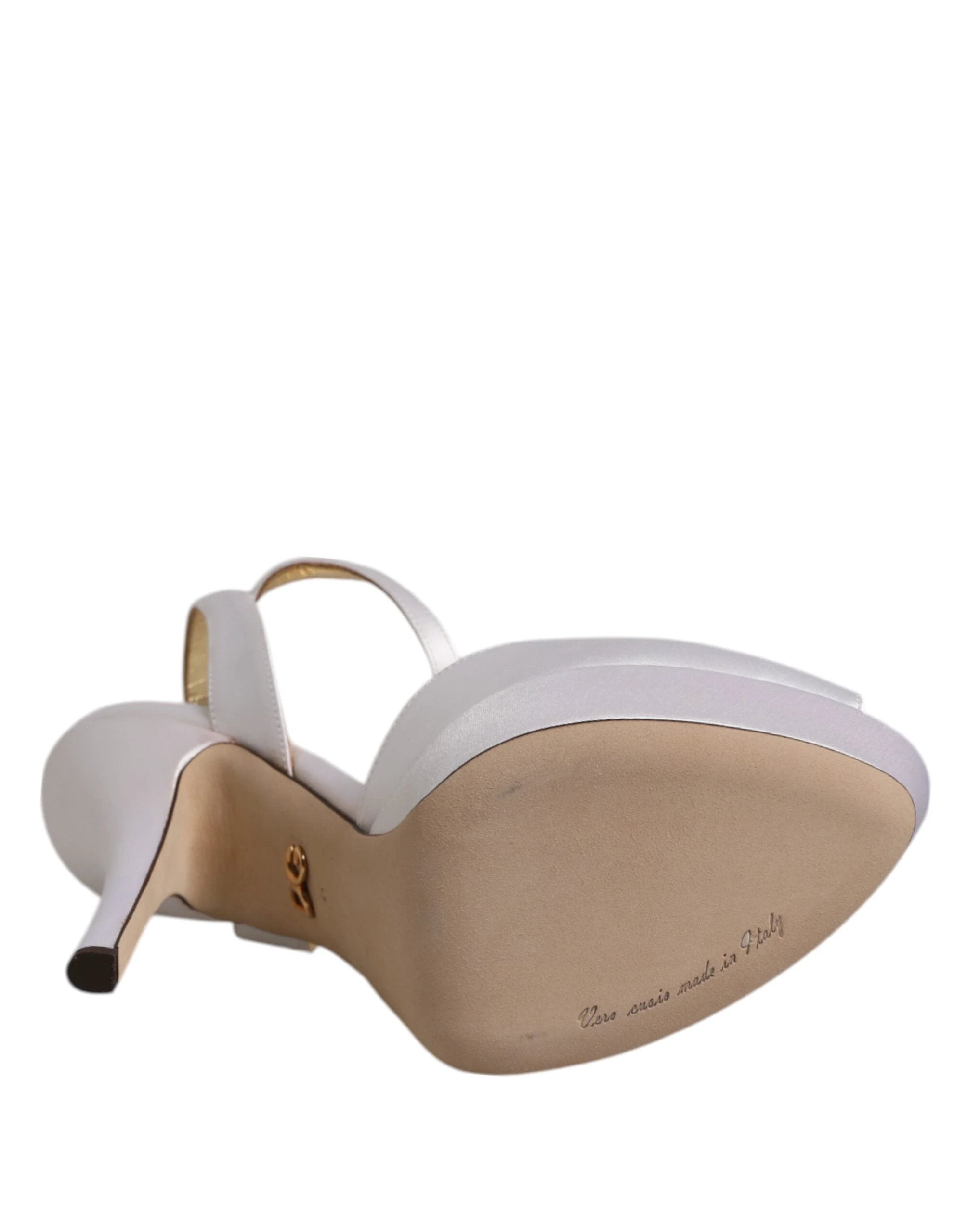 Dolce & Gabbana White Satin Platform Heels Sandals Shoes by Dolce & Gabbana