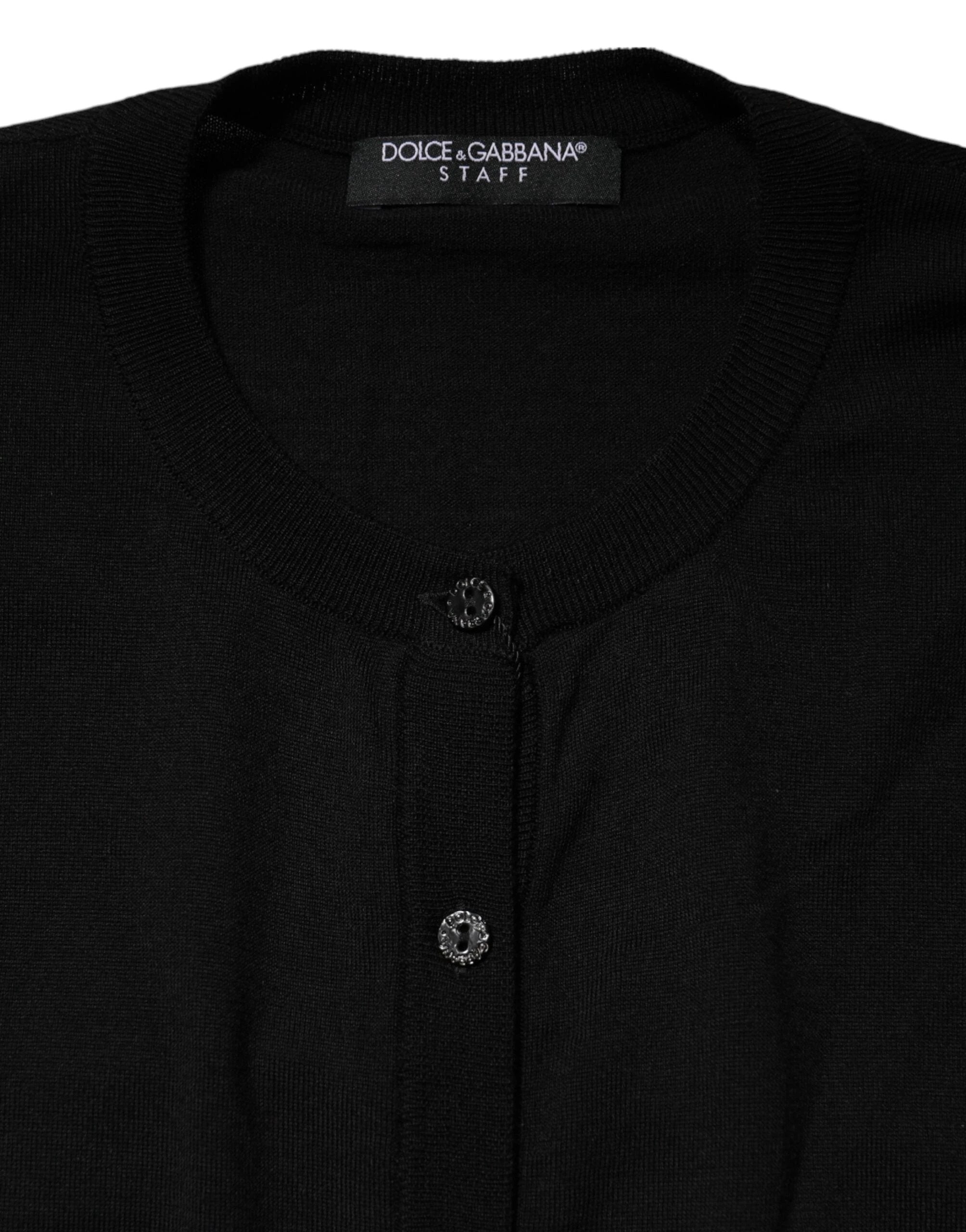 Dolce & Gabbana Black Wool Knit Round Neck Cardigan Sweater by Dolce & Gabbana