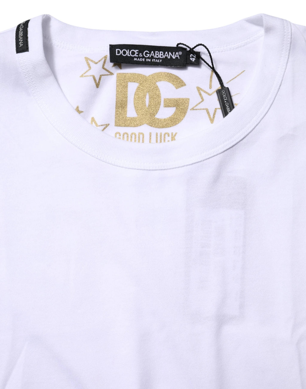 Dolce & Gabbana White Cotton Goodluck 2022 Crew Neck T-shirt by Dolce & Gabbana