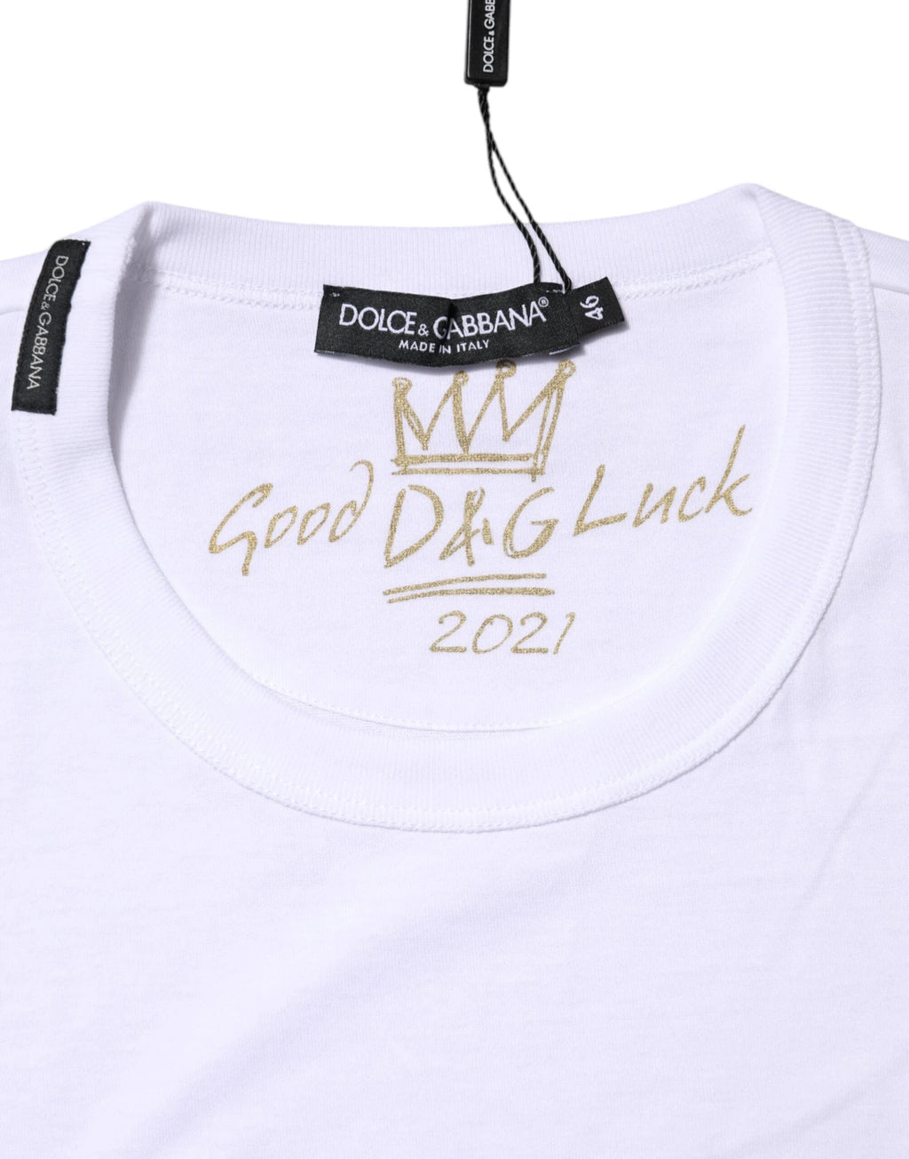 Dolce & Gabbana White Cotton Goodluck 2022 Crew Neck T-shirt by Dolce & Gabbana