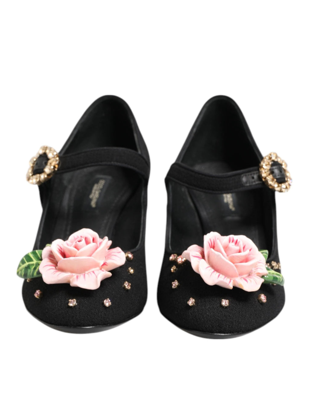 Dolce & Gabbana Black Flower Crystal Embellished Mary Jane Shoes by Dolce & Gabbana