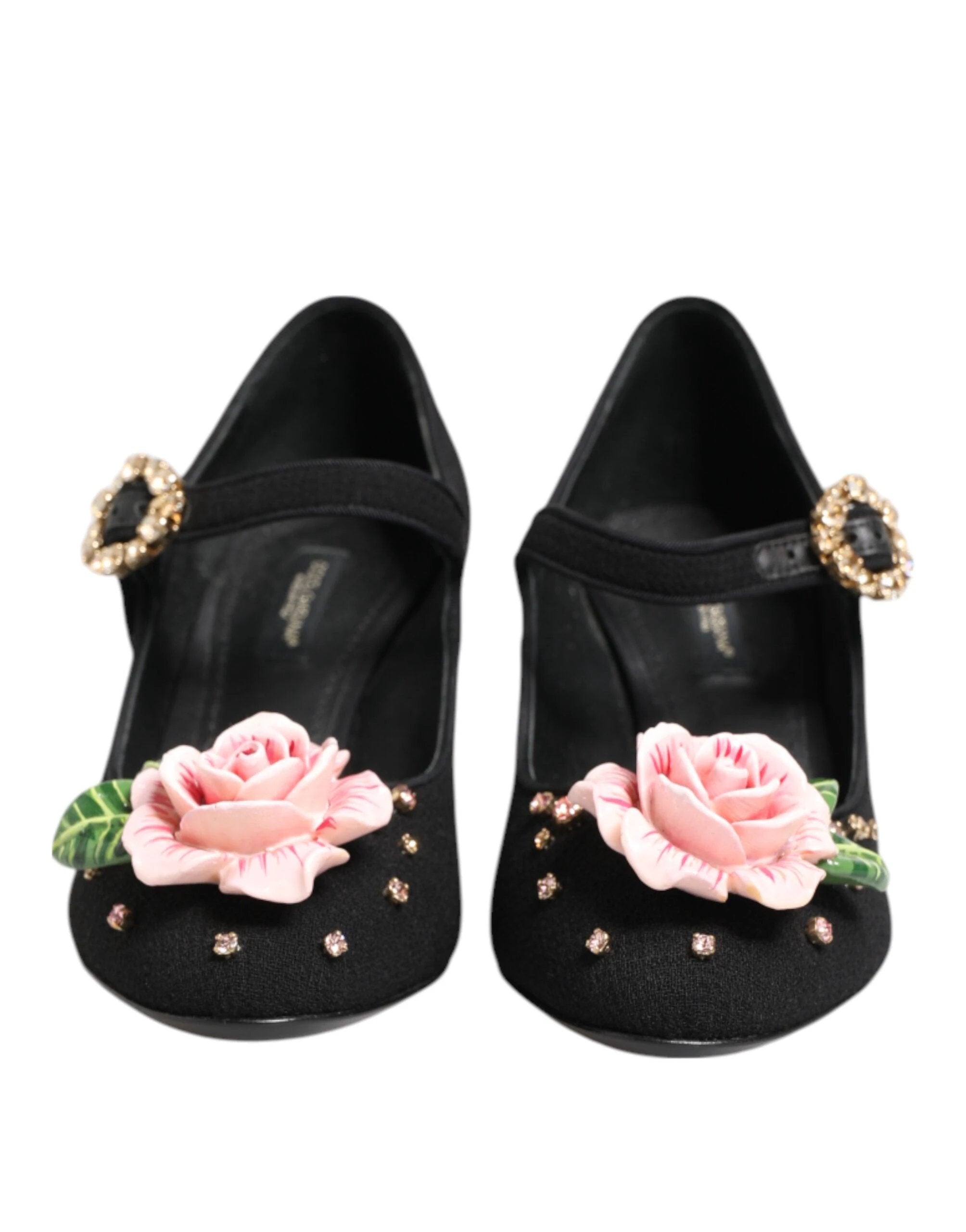 Dolce & Gabbana Black Flower Crystal Embellished Mary Jane Shoes by Dolce & Gabbana