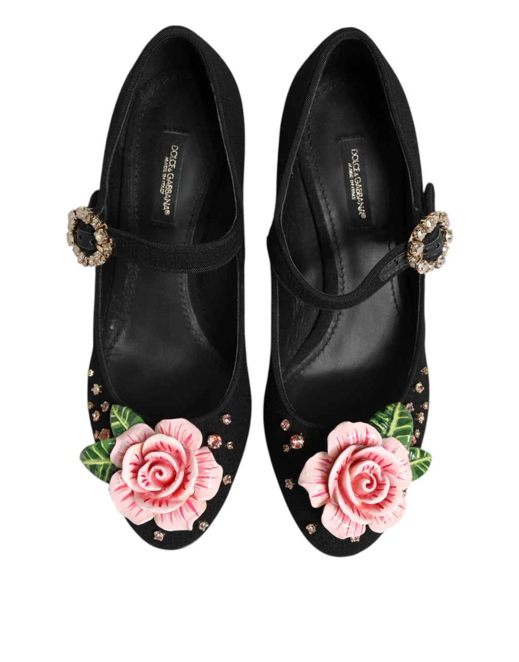 Dolce & Gabbana Black Flower Crystal Embellished Mary Jane Shoes by Dolce & Gabbana