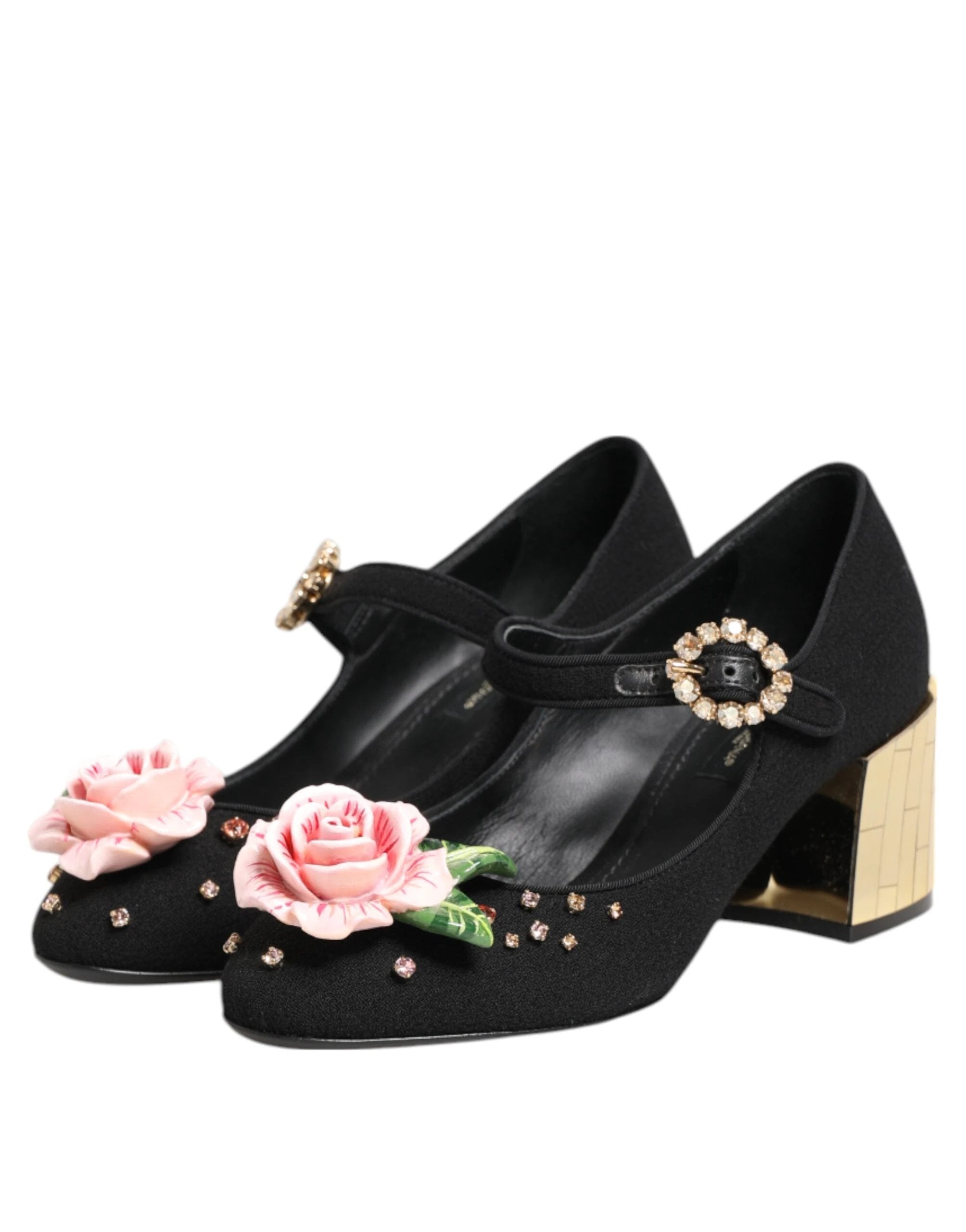Dolce & Gabbana Black Flower Crystal Embellished Mary Jane Shoes by Dolce & Gabbana