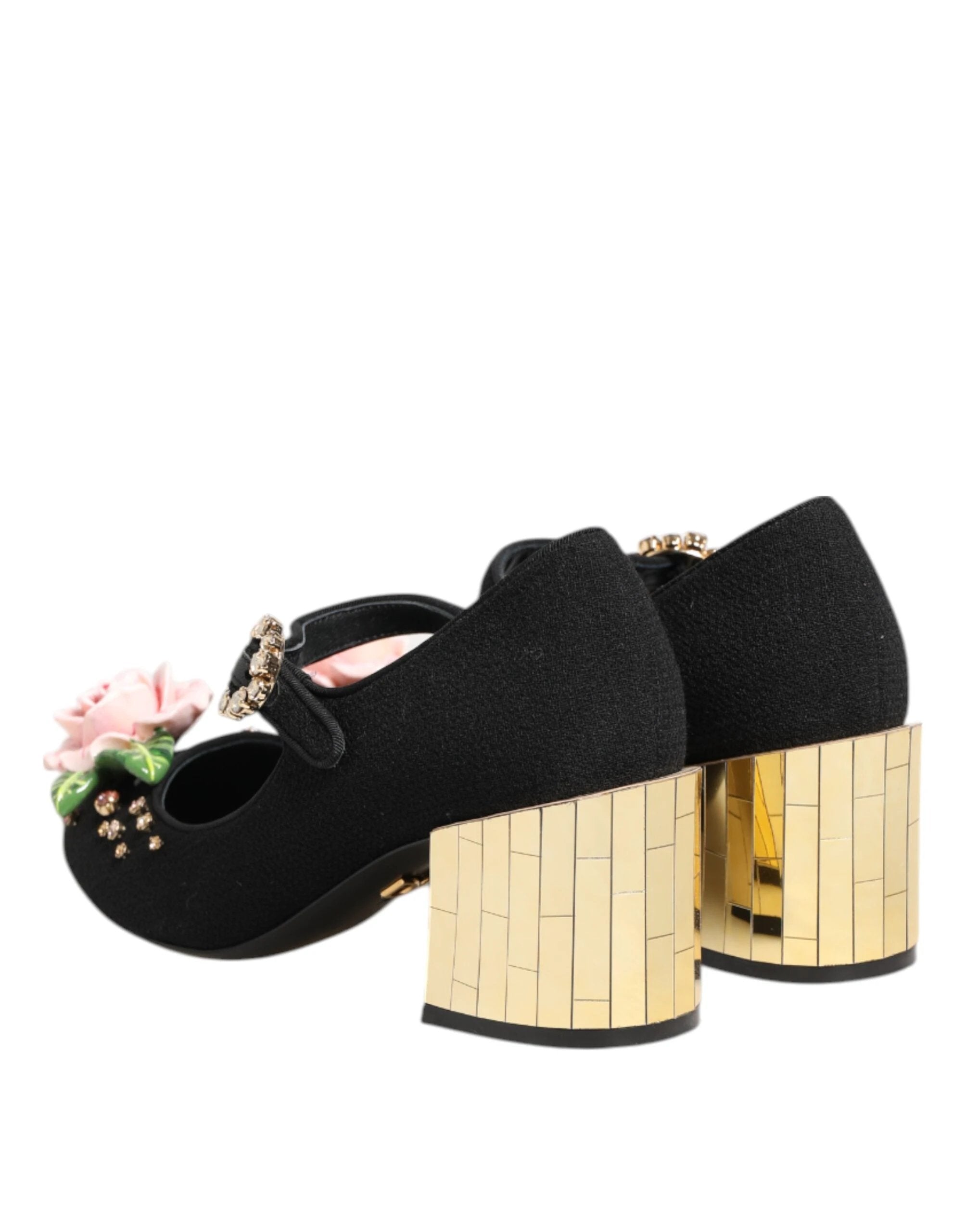 Dolce & Gabbana Black Flower Crystal Embellished Mary Jane Shoes by Dolce & Gabbana