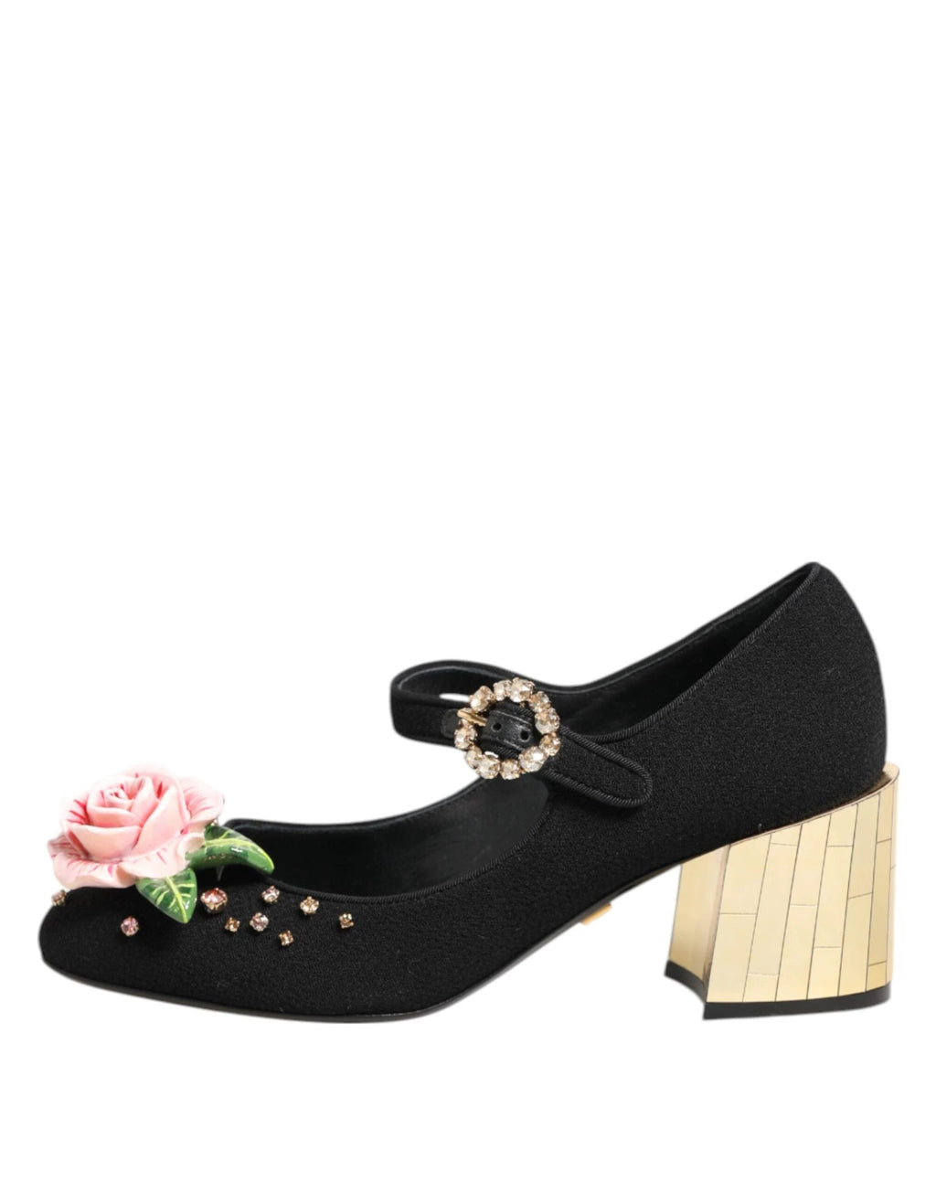 Dolce & Gabbana Black Flower Crystal Embellished Mary Jane Shoes by Dolce & Gabbana