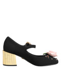 Dolce & Gabbana Black Flower Crystal Embellished Mary Jane Shoes by Dolce & Gabbana