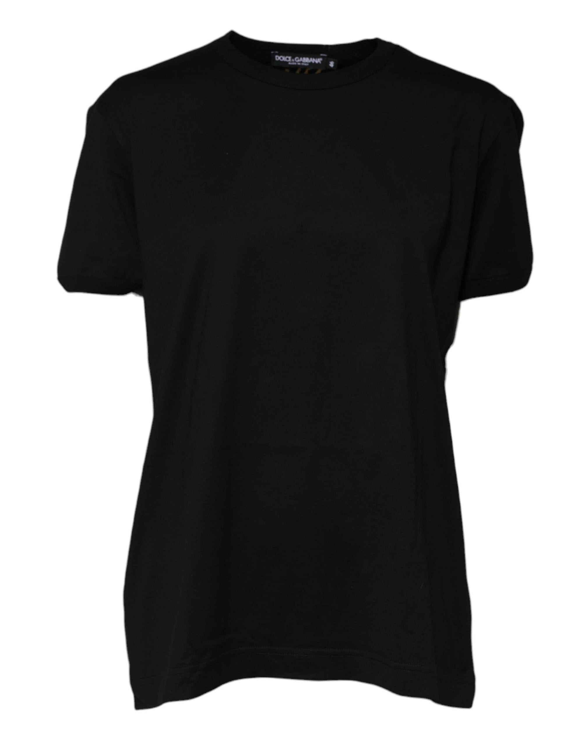 Dolce & Gabbana Black Cotton Goodluck Tee Crew Neck T-shirt by Dolce & Gabbana