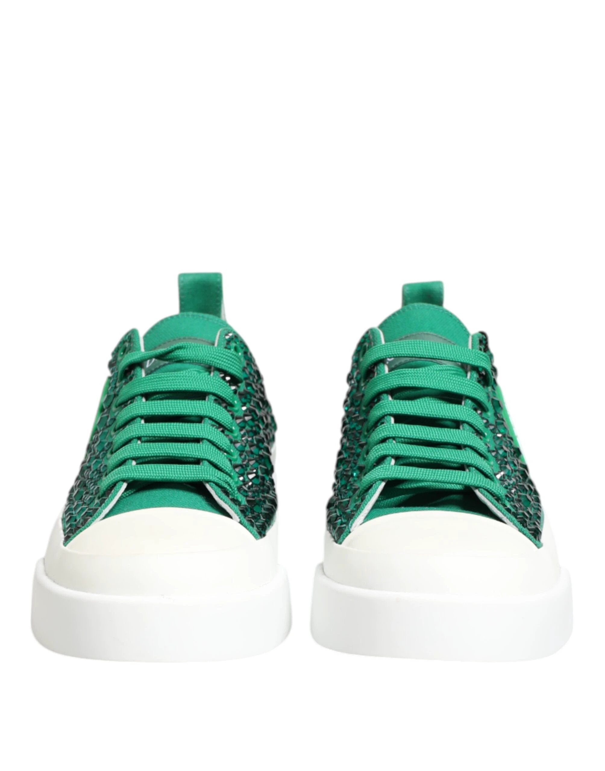 Dolce & Gabbana Green Portofino Crystal DG Logo Sneakers Shoes by Dolce & Gabbana