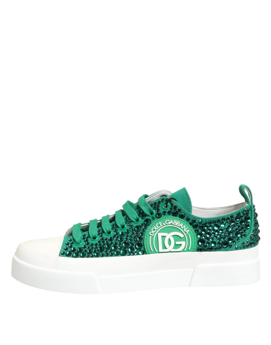 Dolce & Gabbana Green Portofino Crystal DG Logo Sneakers Shoes by Dolce & Gabbana