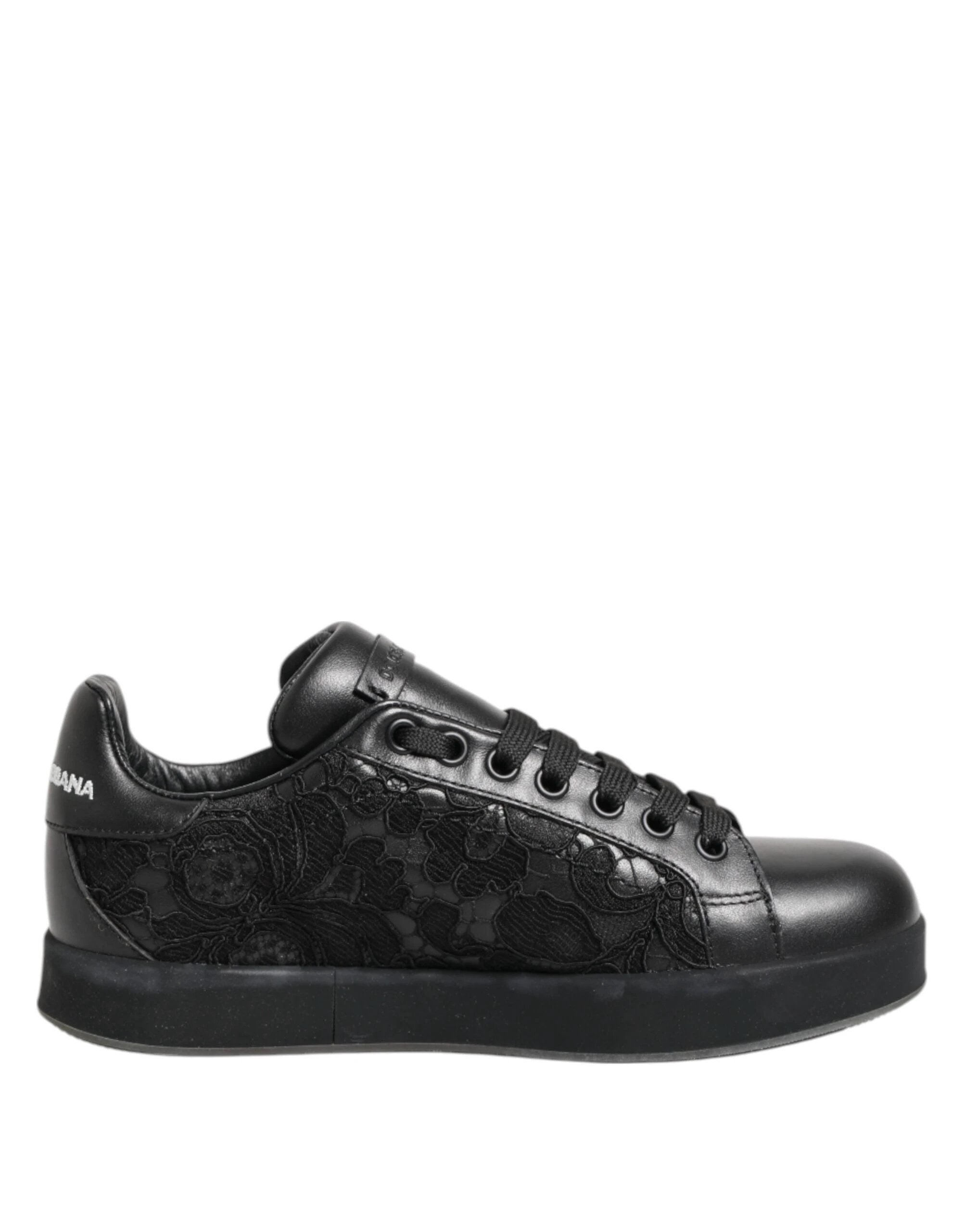 Dolce & Gabbana Black Floral Lace Low Top Sneakers Shoes by Dolce & Gabbana