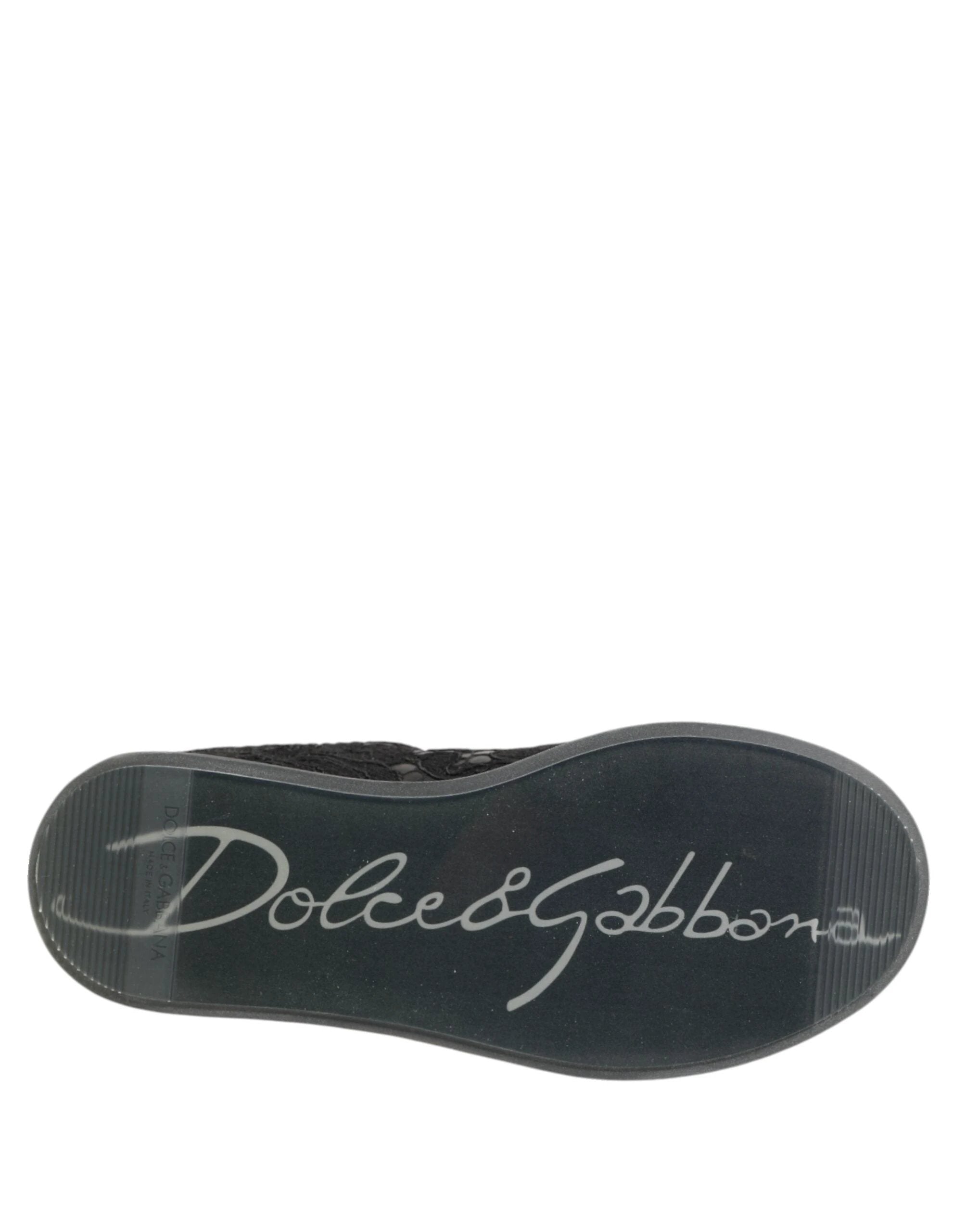 Dolce & Gabbana Black Floral Lace Low Top Sneakers Shoes by Dolce & Gabbana