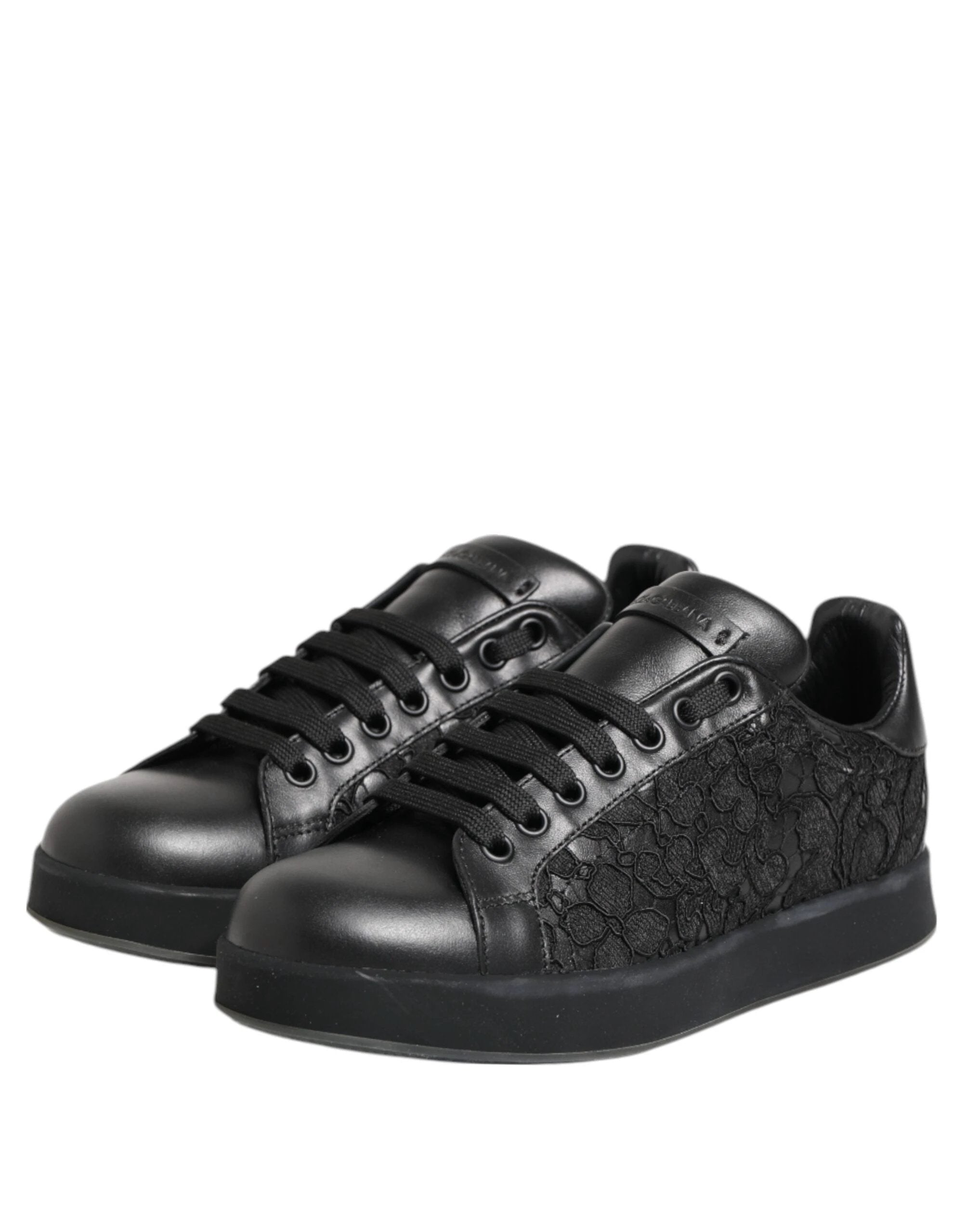 Dolce & Gabbana Black Floral Lace Low Top Sneakers Shoes by Dolce & Gabbana
