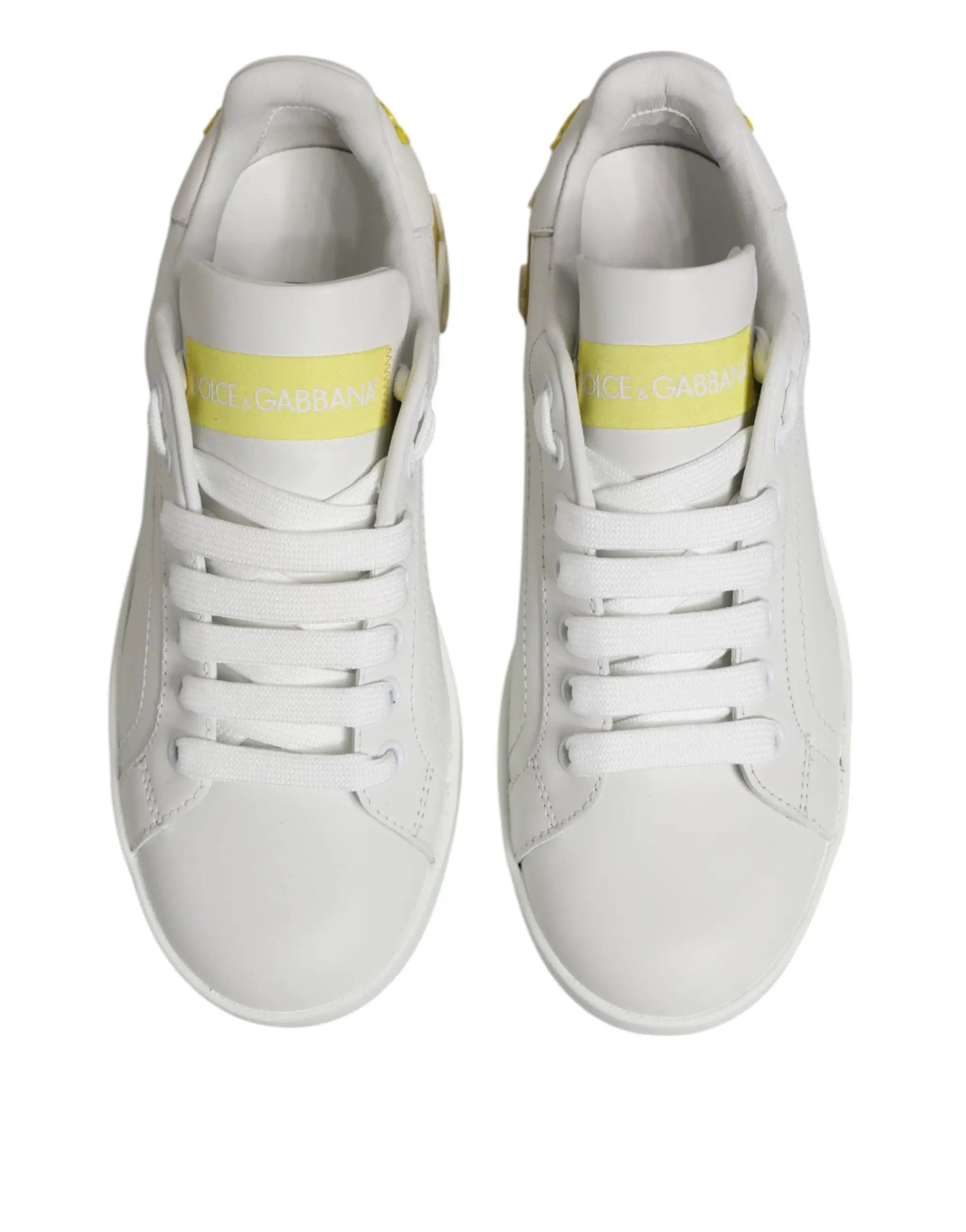 Baskets basses Dolce &amp; Gabbana en cuir blanc et jaune