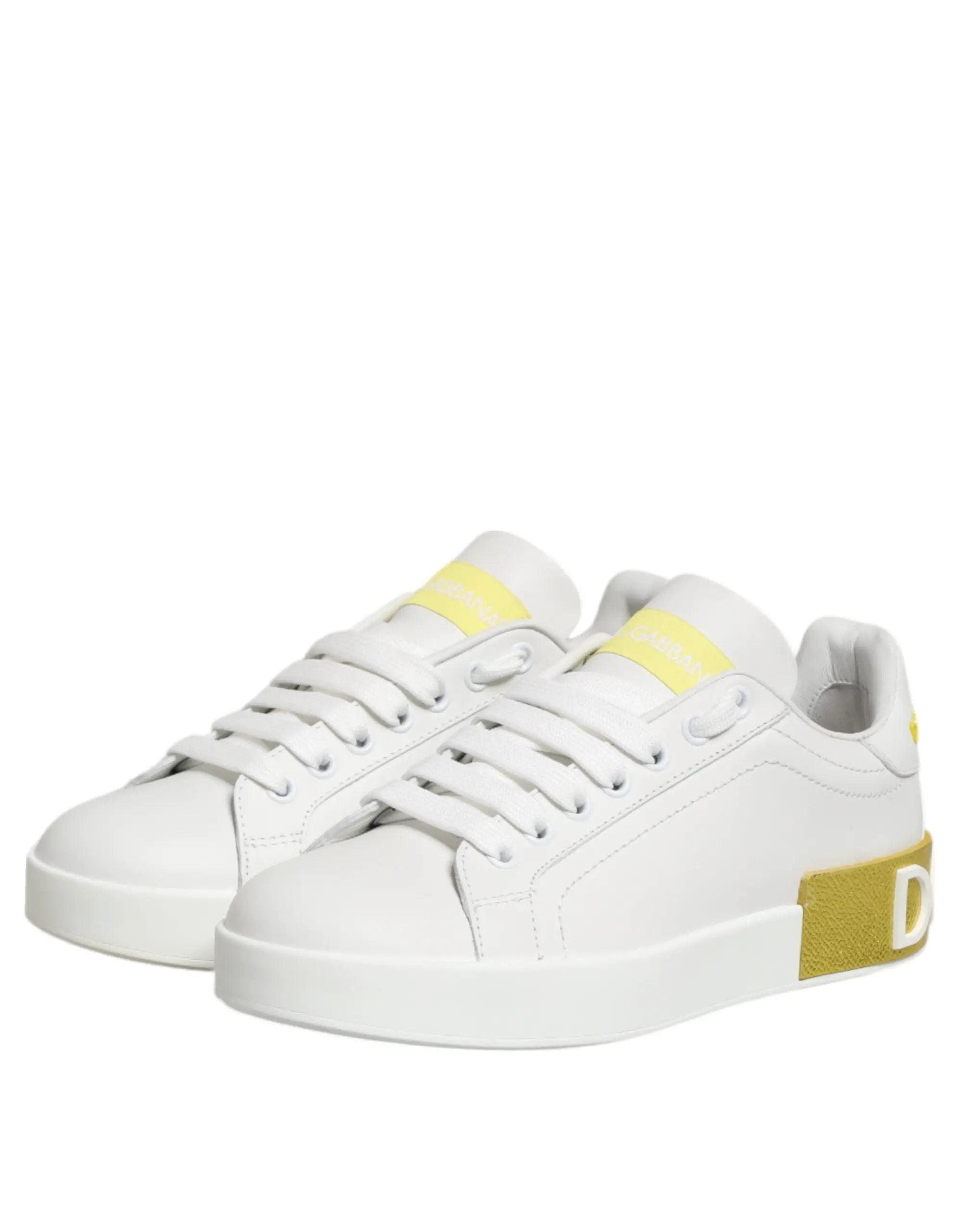 Baskets basses Dolce &amp; Gabbana en cuir blanc et jaune