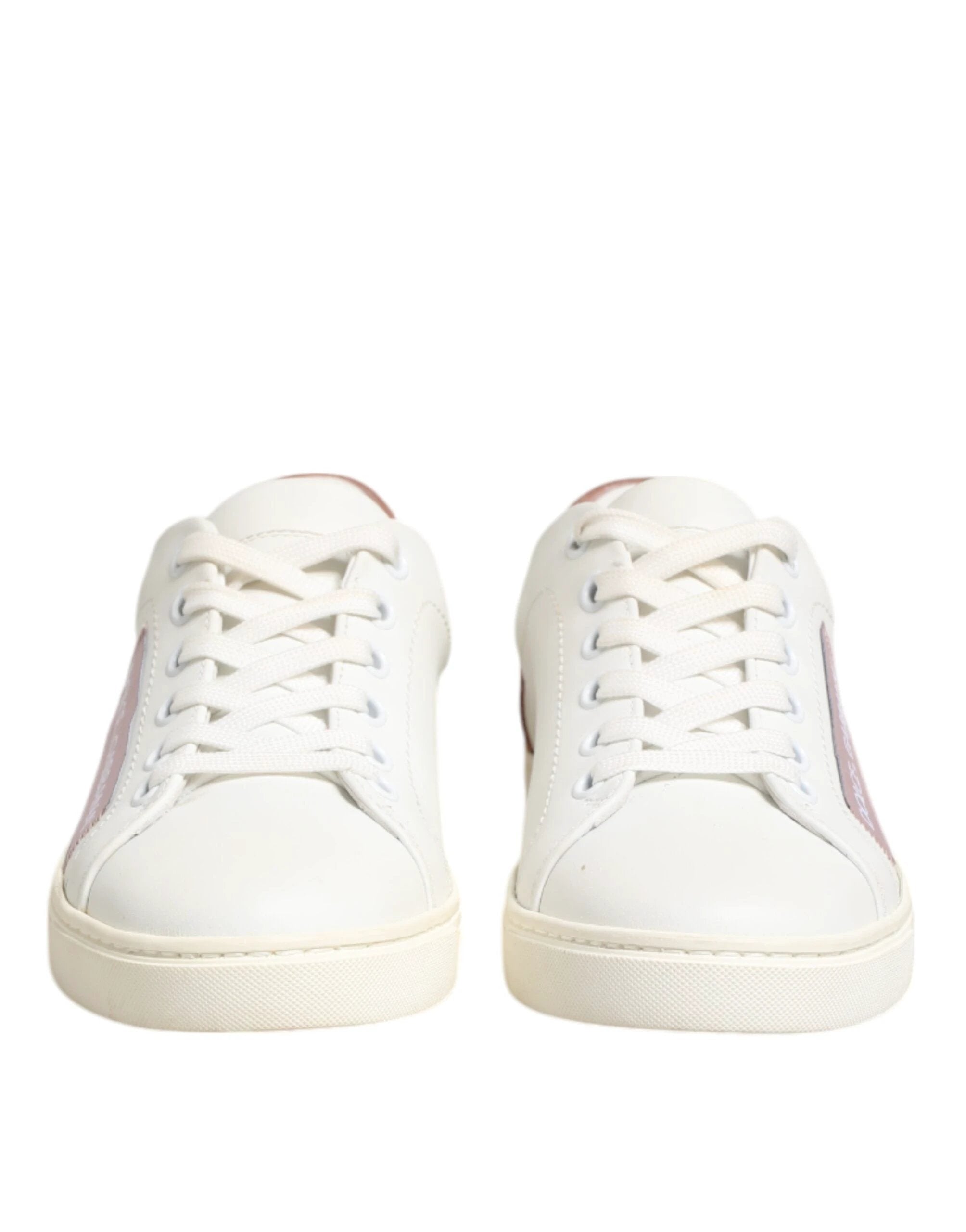 Dolce & Gabbana White Pink Leather Low Top Sneakers Shoes by Dolce & Gabbana