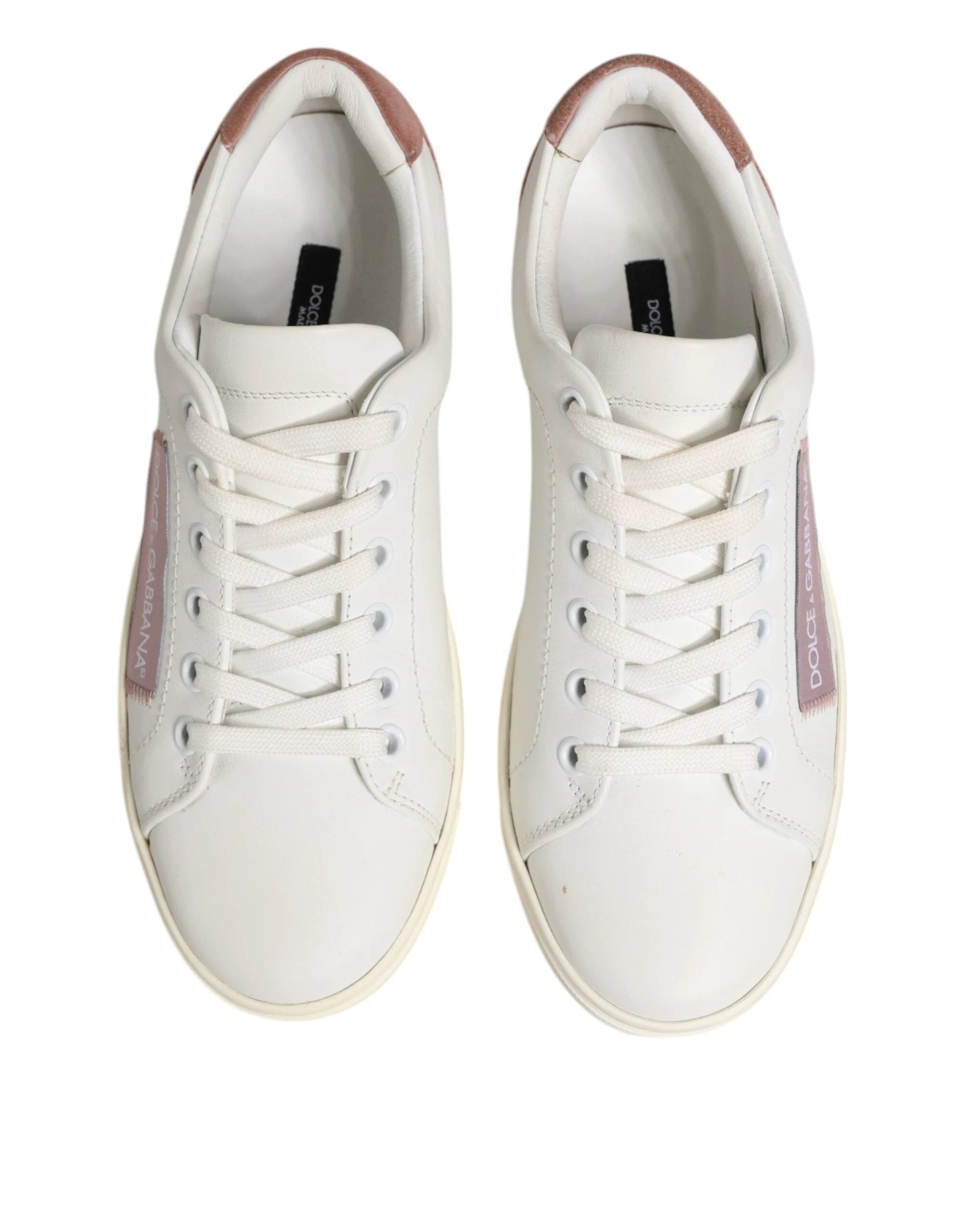 Dolce & Gabbana White Pink Leather Low Top Sneakers Shoes by Dolce & Gabbana