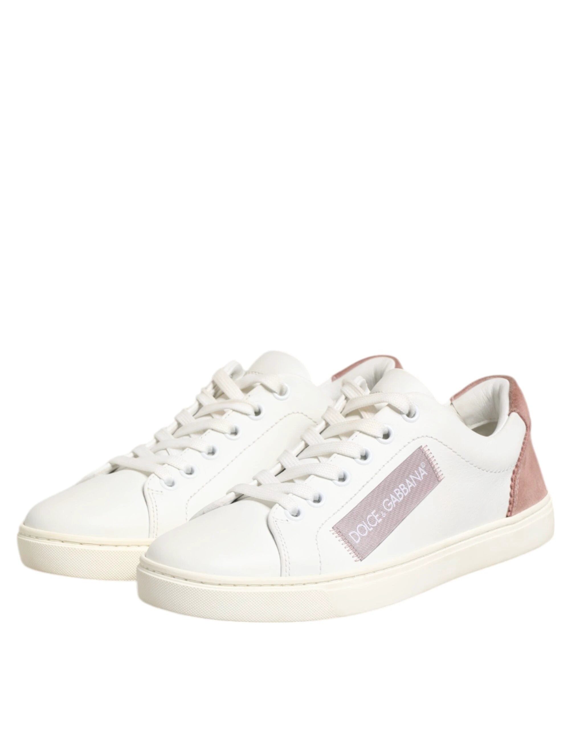 Dolce & Gabbana White Pink Leather Low Top Sneakers Shoes by Dolce & Gabbana
