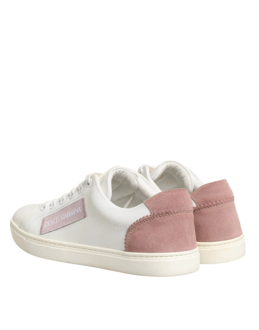 Dolce & Gabbana White Pink Leather Low Top Sneakers Shoes by Dolce & Gabbana