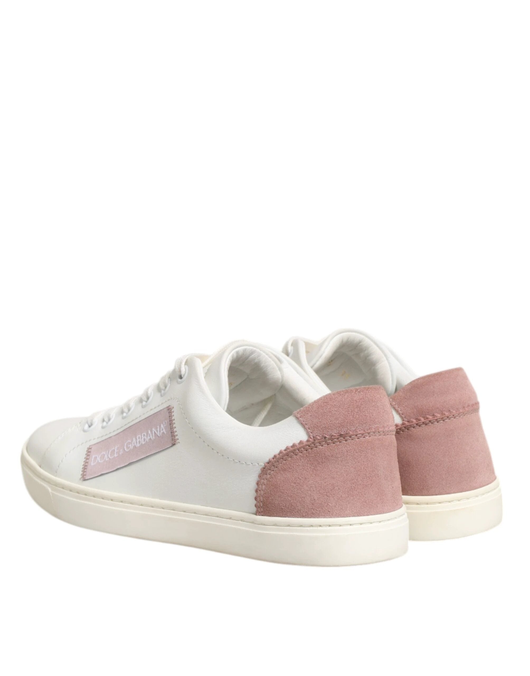 Dolce & Gabbana White Pink Leather Low Top Sneakers Shoes by Dolce & Gabbana
