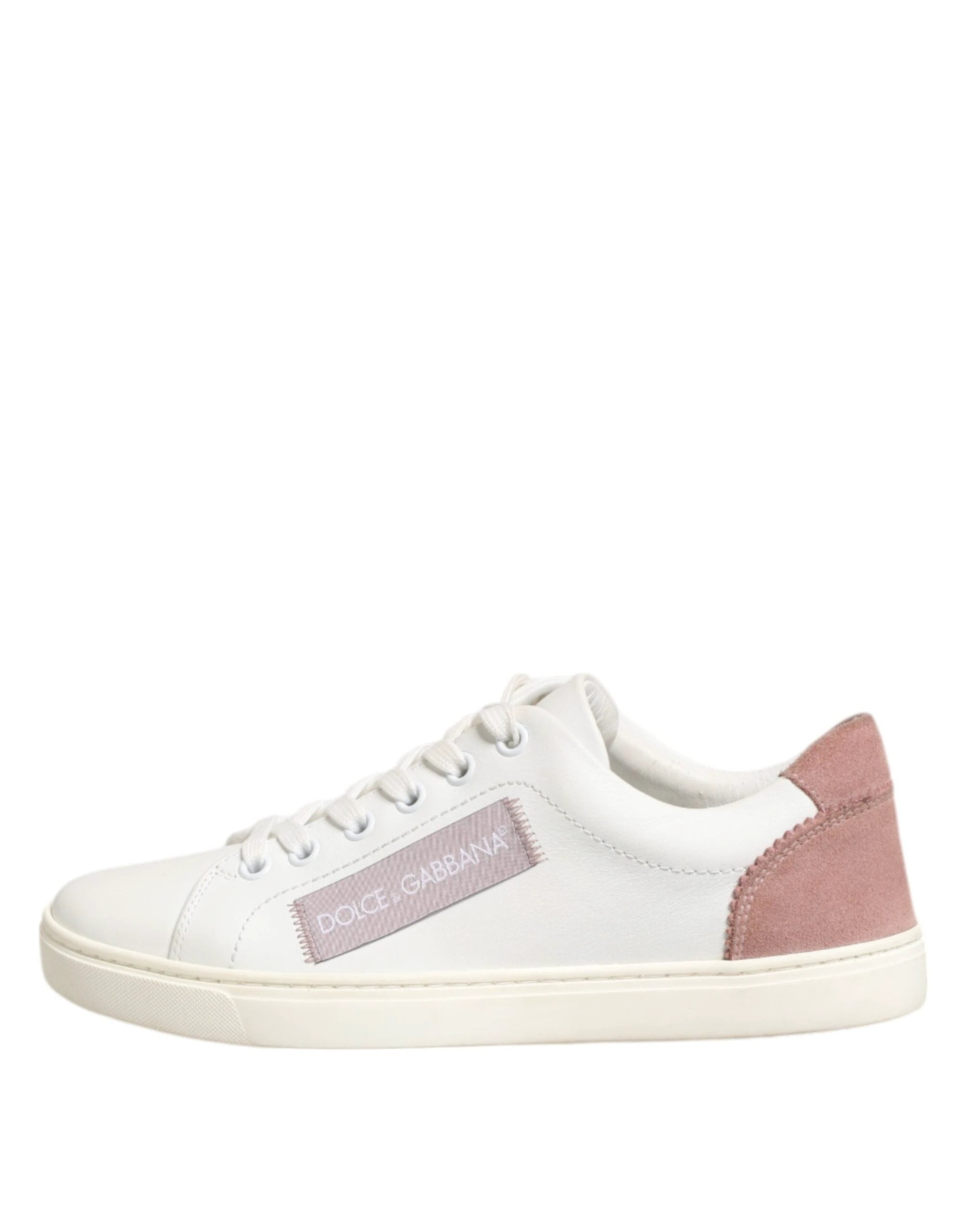 Dolce & Gabbana White Pink Leather Low Top Sneakers Shoes by Dolce & Gabbana