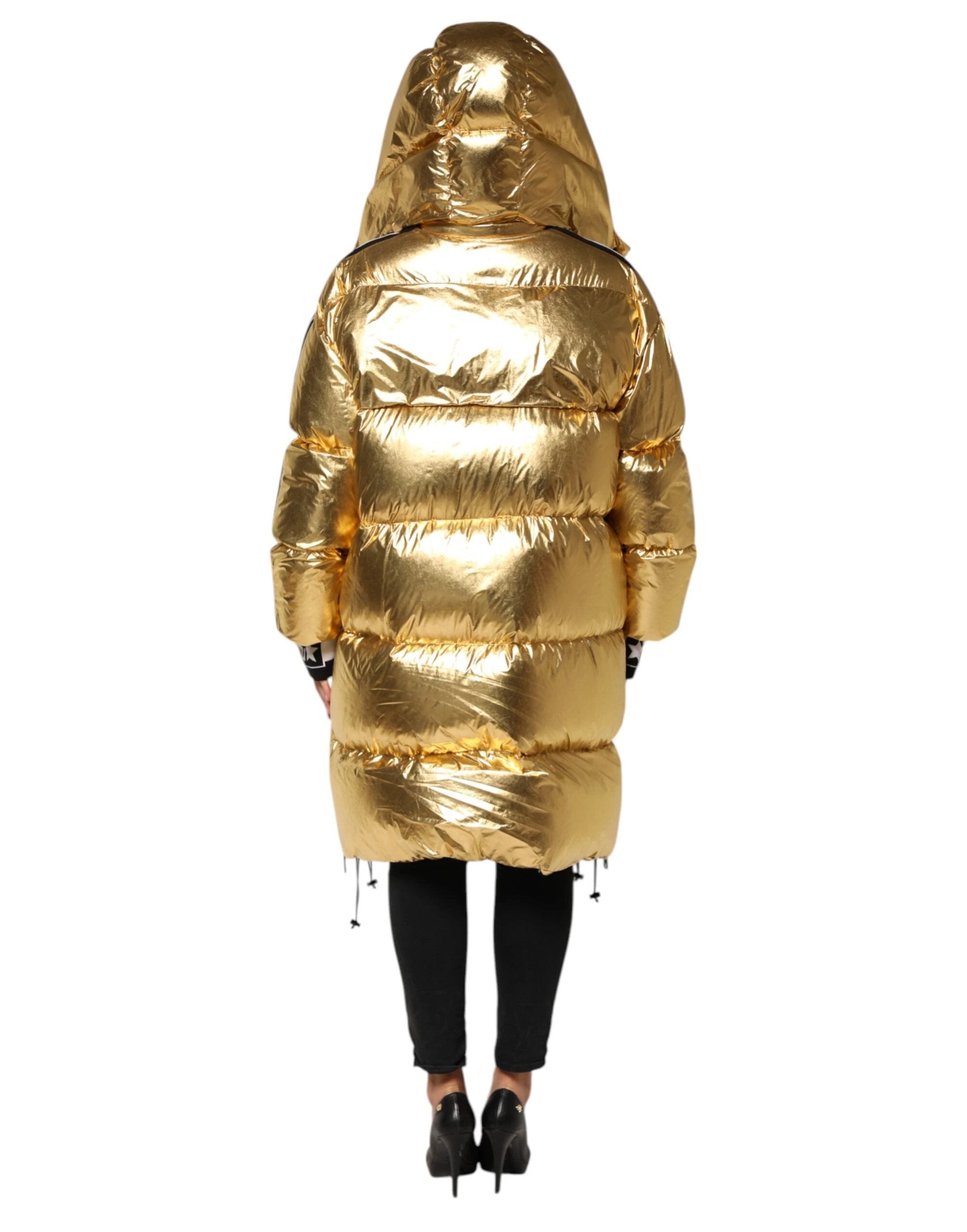 Dolce & Gabbana Gold Hooded Puffer Quilted Full Zip Jacket by Dolce & Gabbana