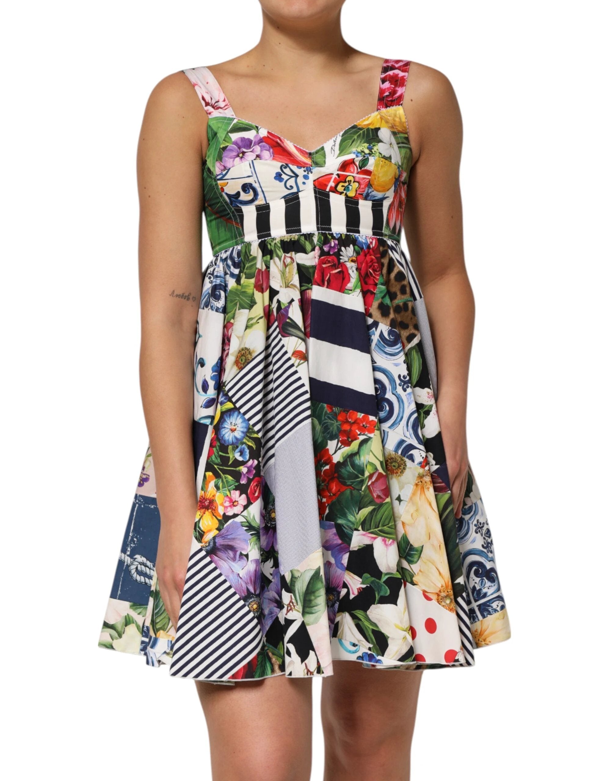 Dolce & Gabbana Multicolor Patchwork Cotton AlineMini Dress by Dolce & Gabbana