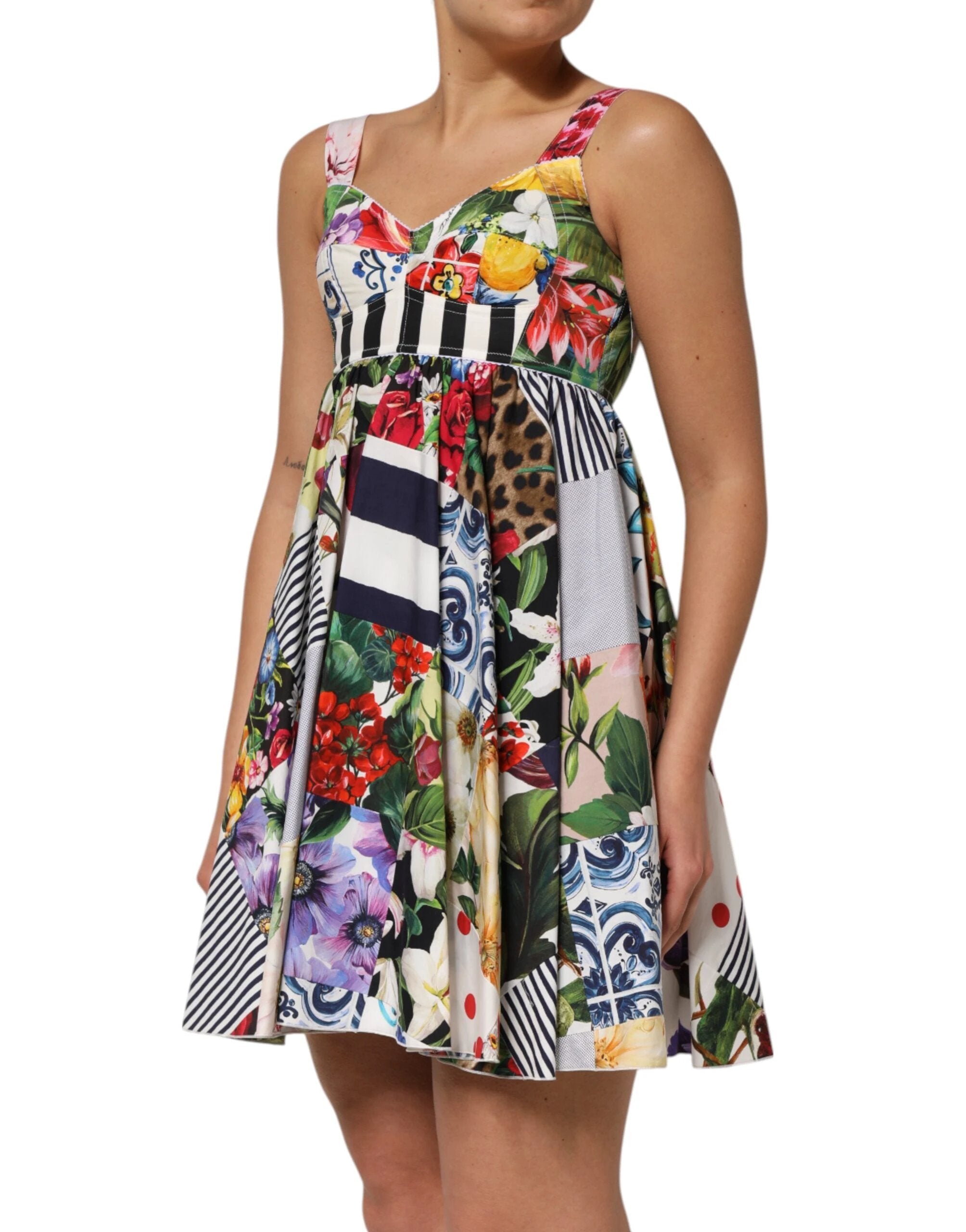 Dolce & Gabbana Multicolor Patchwork Cotton AlineMini Dress by Dolce & Gabbana