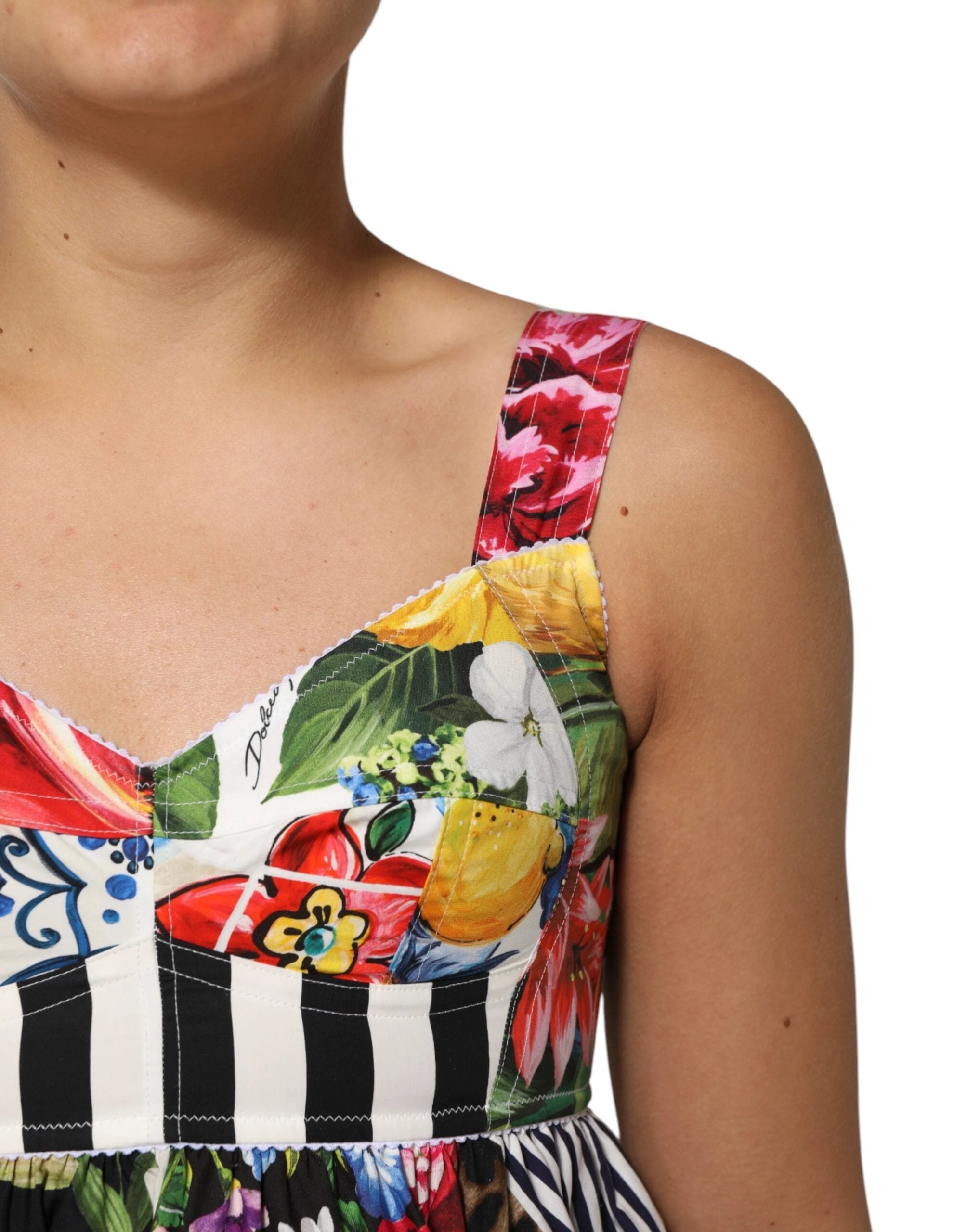 Dolce & Gabbana Multicolor Patchwork Cotton AlineMini Dress by Dolce & Gabbana